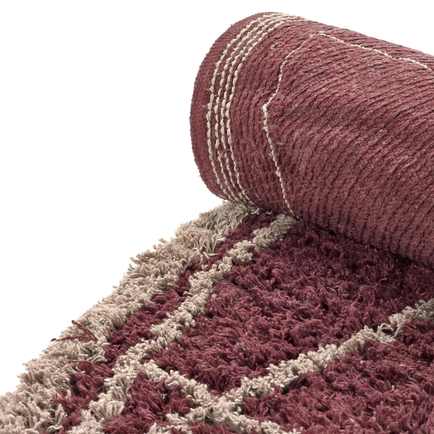 Rond vloerkleed - Lana Natural Cotton Shaggy (taupe/rood)