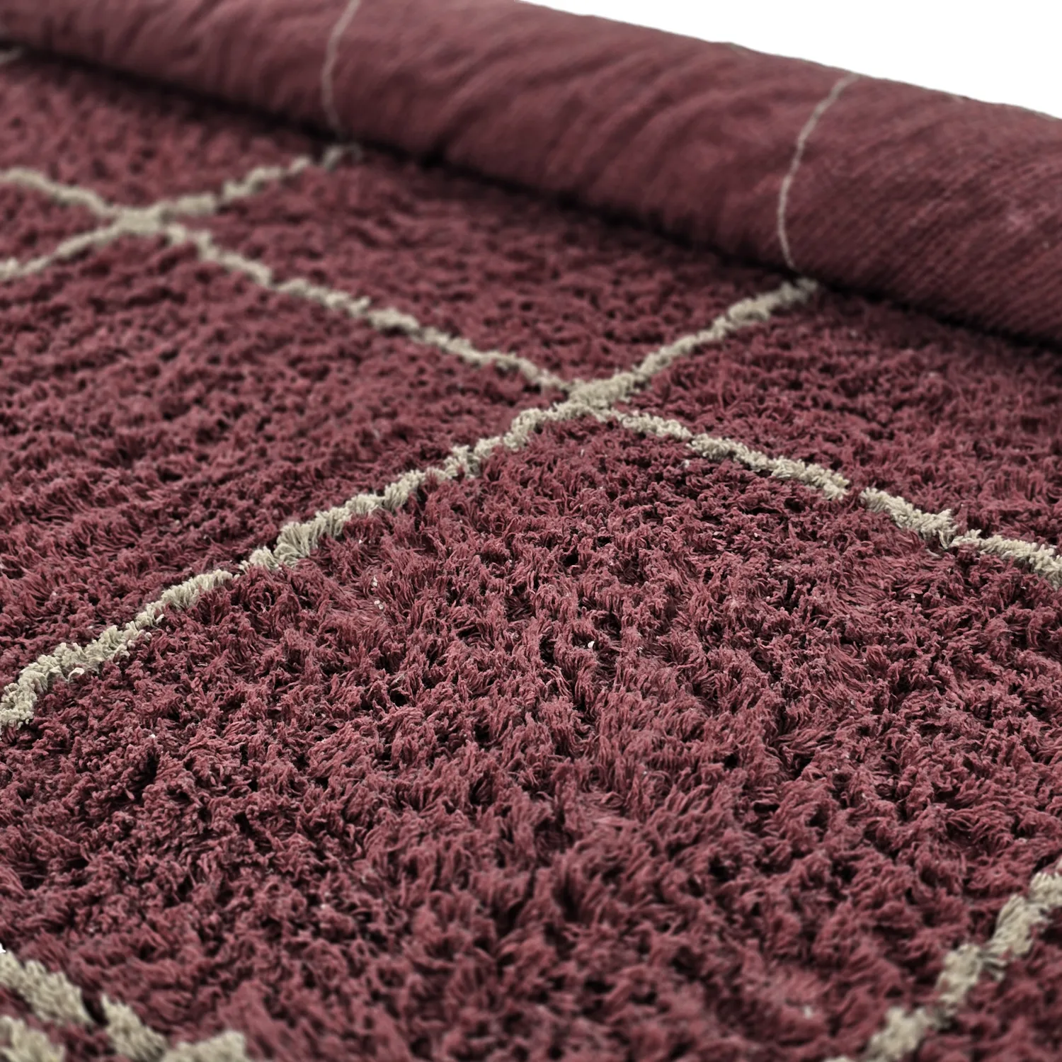 Rond vloerkleed - Lana Natural Cotton Shaggy (taupe/rood)