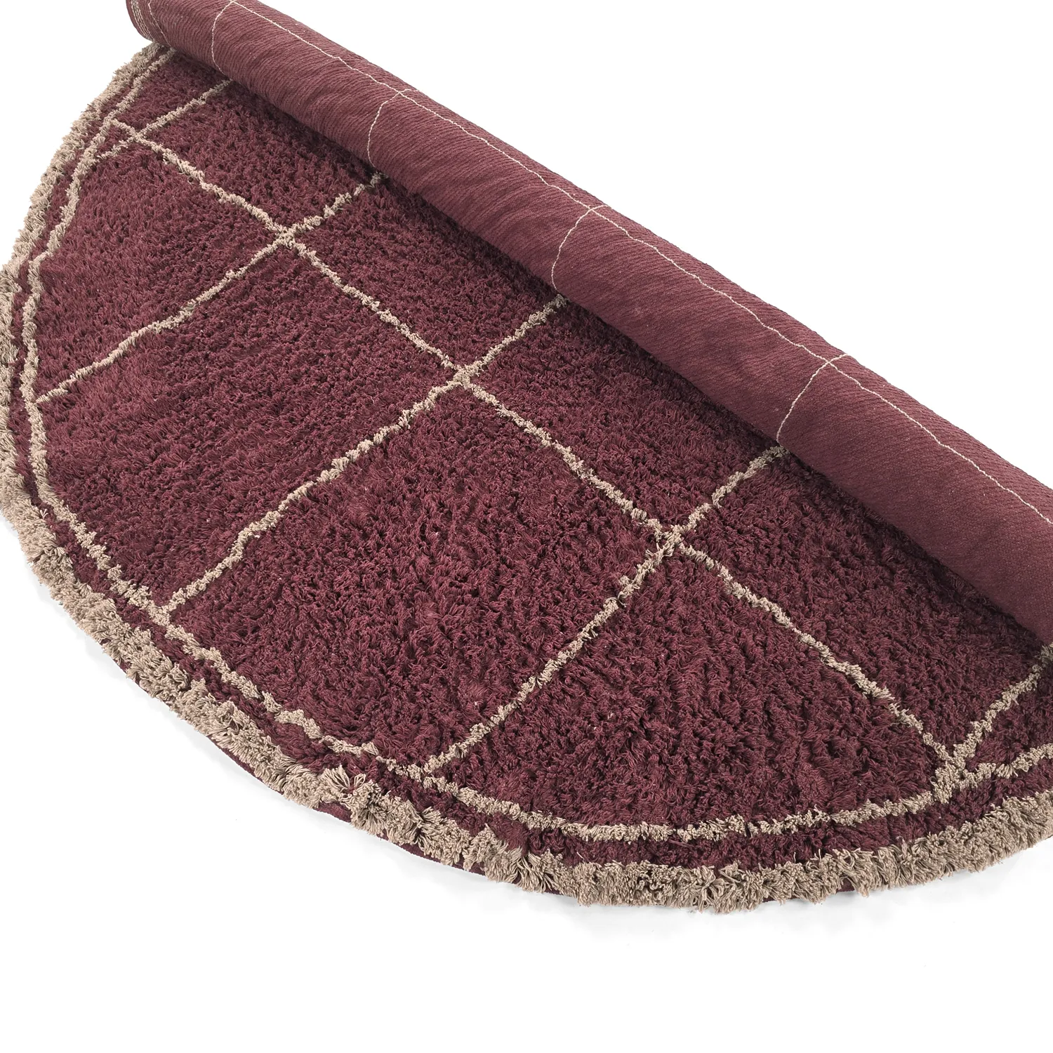 Rond vloerkleed - Lana Natural Cotton Shaggy (taupe/rood)