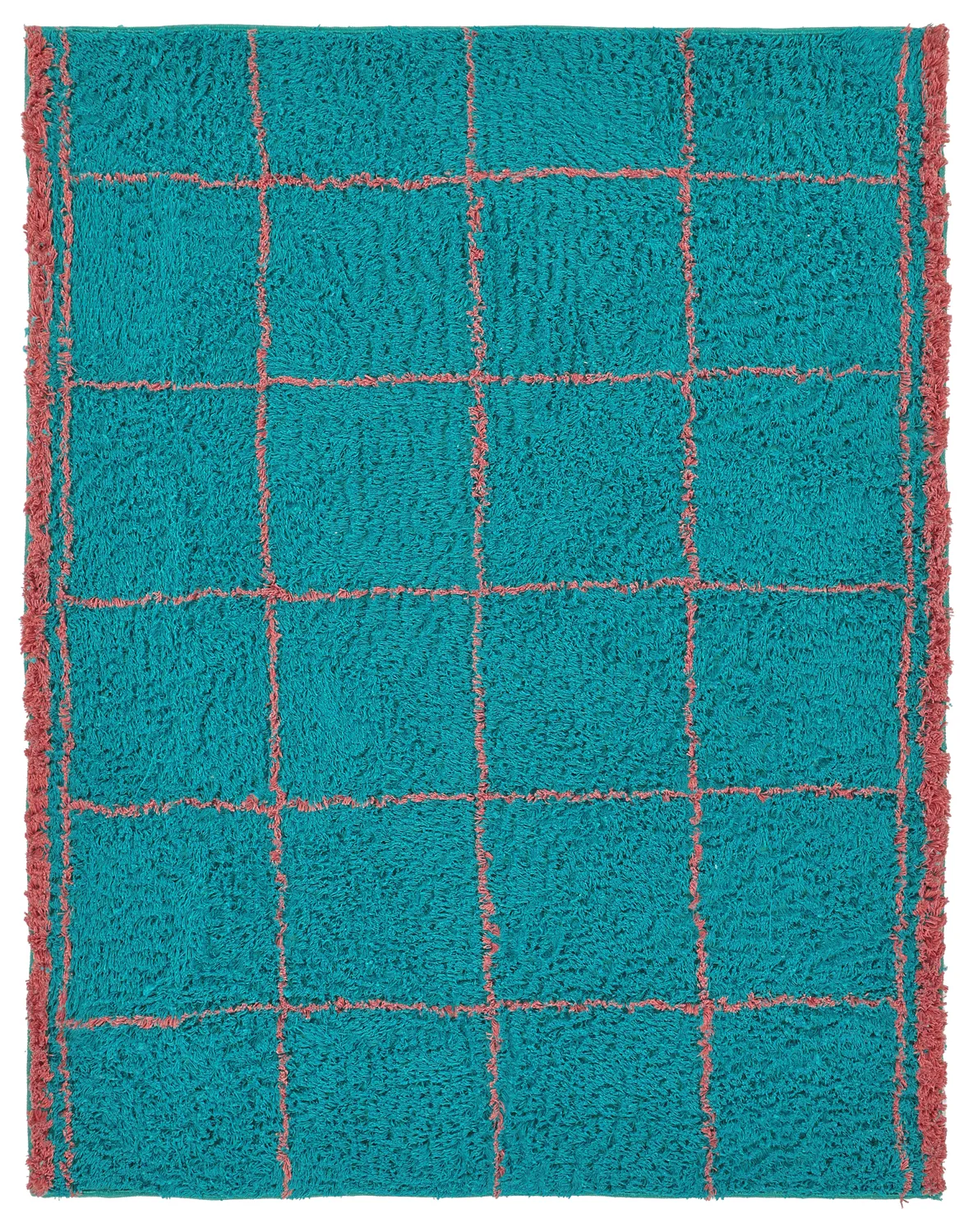 Hoogpolig vloerkleed - Lana Natural Cotton Shaggy (turkoois/roze)