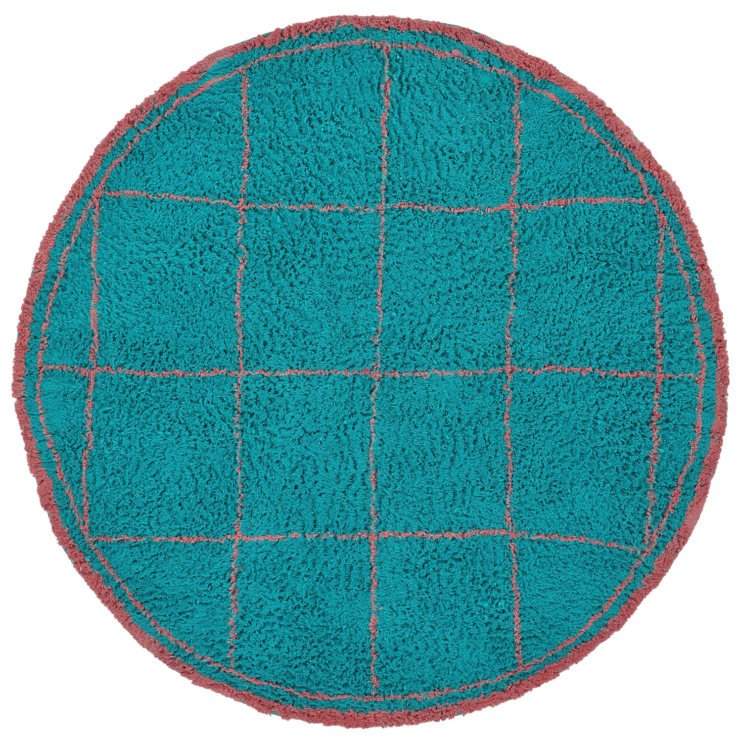 Rond vloerkleed - Lana Natural Cotton Shaggy (turkoois/roze)