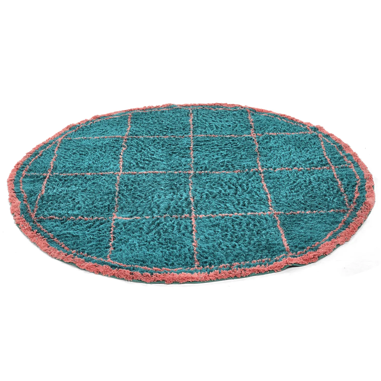 Rond vloerkleed - Lana Natural Cotton Shaggy (turkoois/roze)