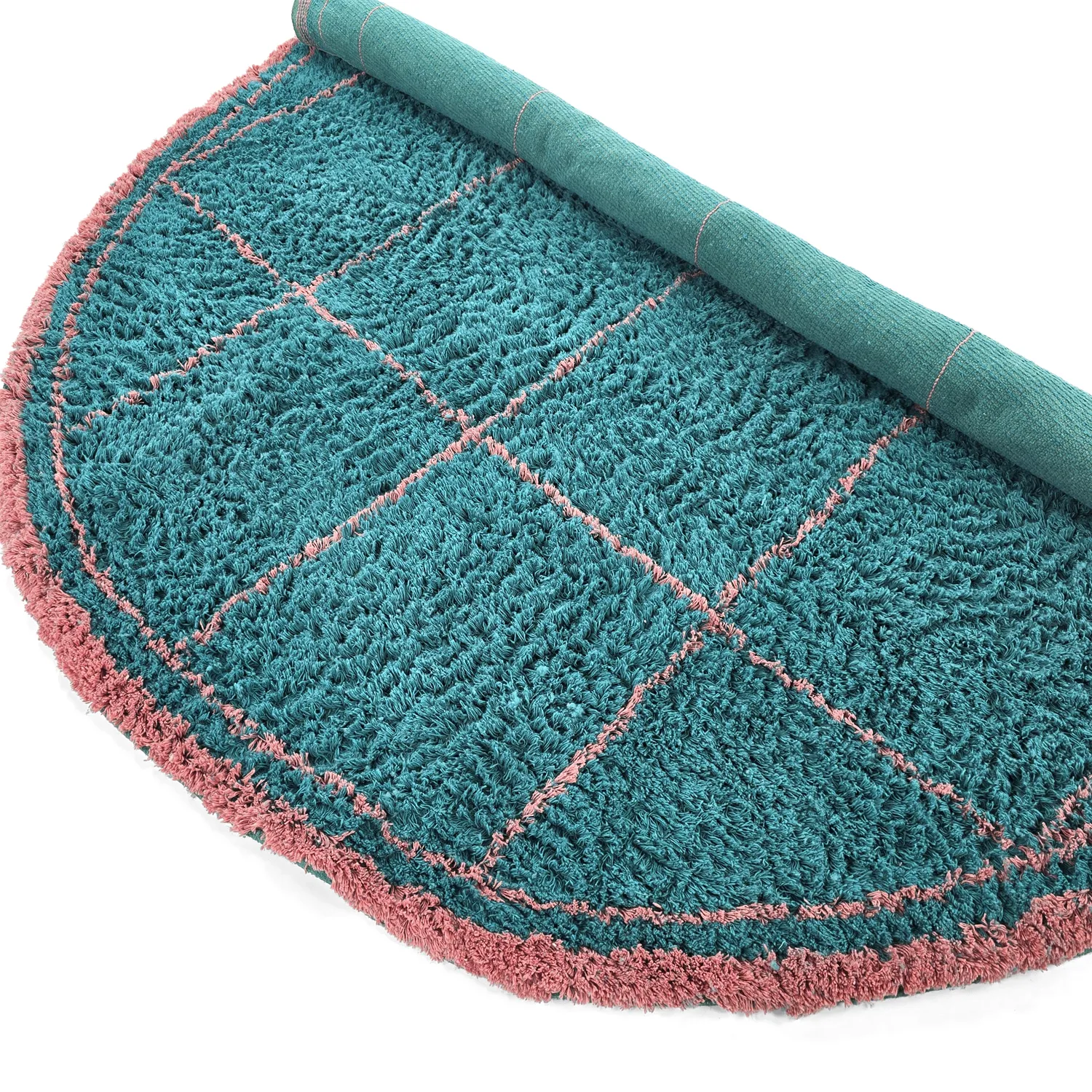 Rond vloerkleed - Lana Natural Cotton Shaggy (turkoois/roze)