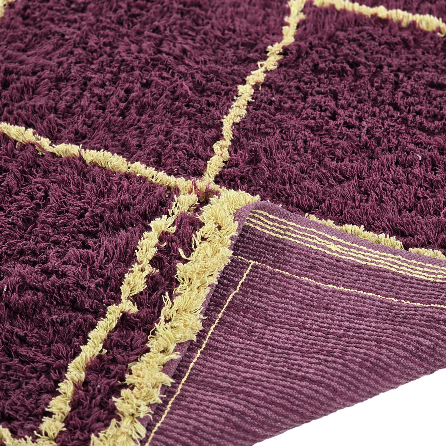 Hoogpolig vloerkleed - Lana Natural Cotton Shaggy (bordeaux/geel)