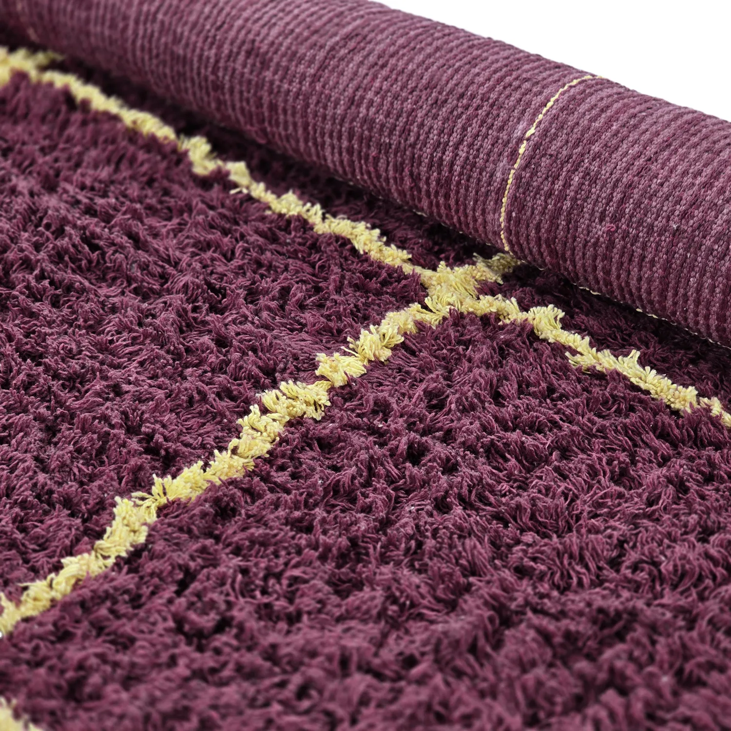 Hoogpolig vloerkleed - Lana Natural Cotton Shaggy (bordeaux/geel)