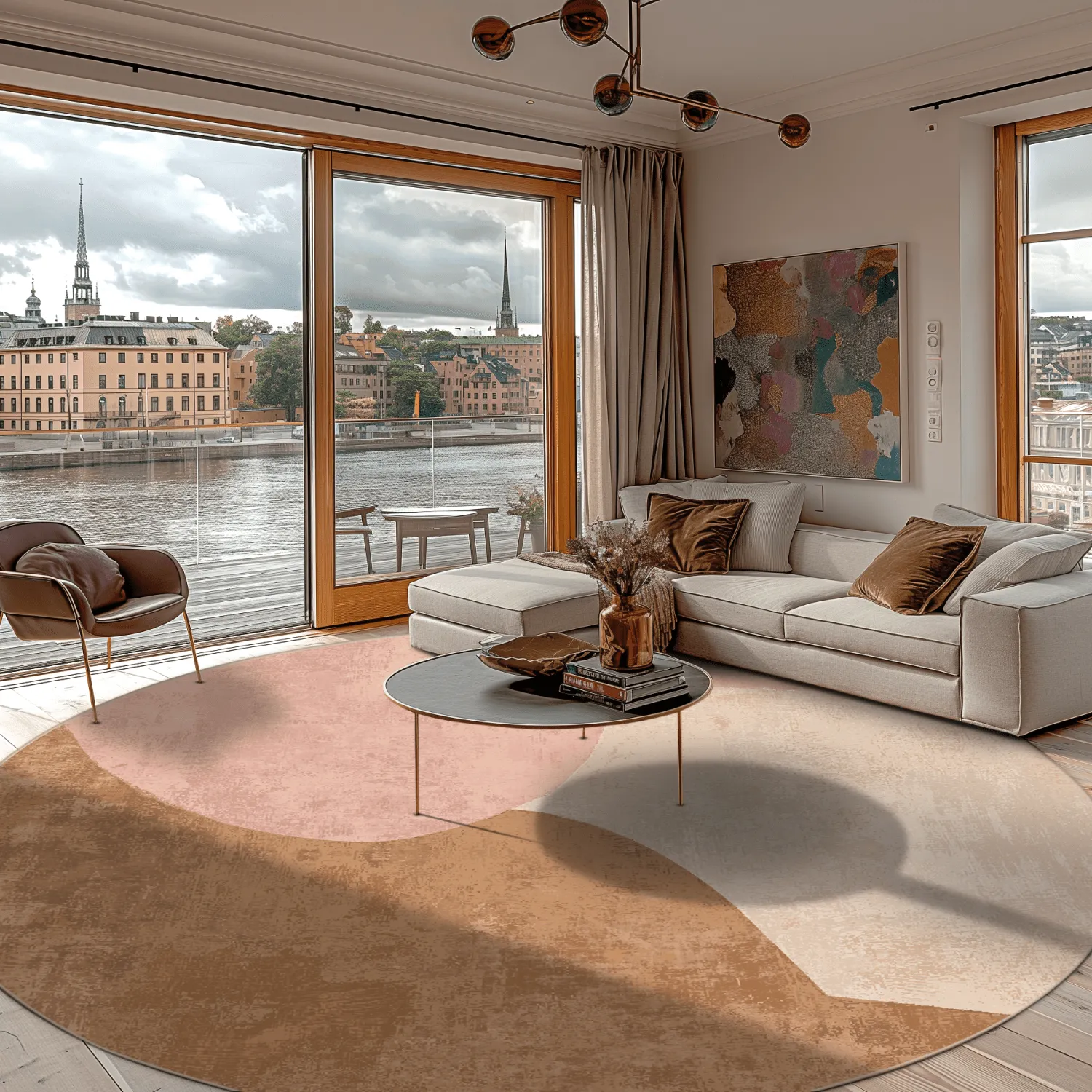 Rond vloerkleed - Lazio (beige/roze)