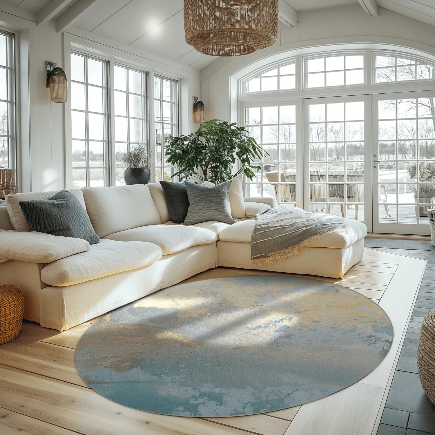 Rond vloerkleed - Lesley (blauw/grijs/turkoois)