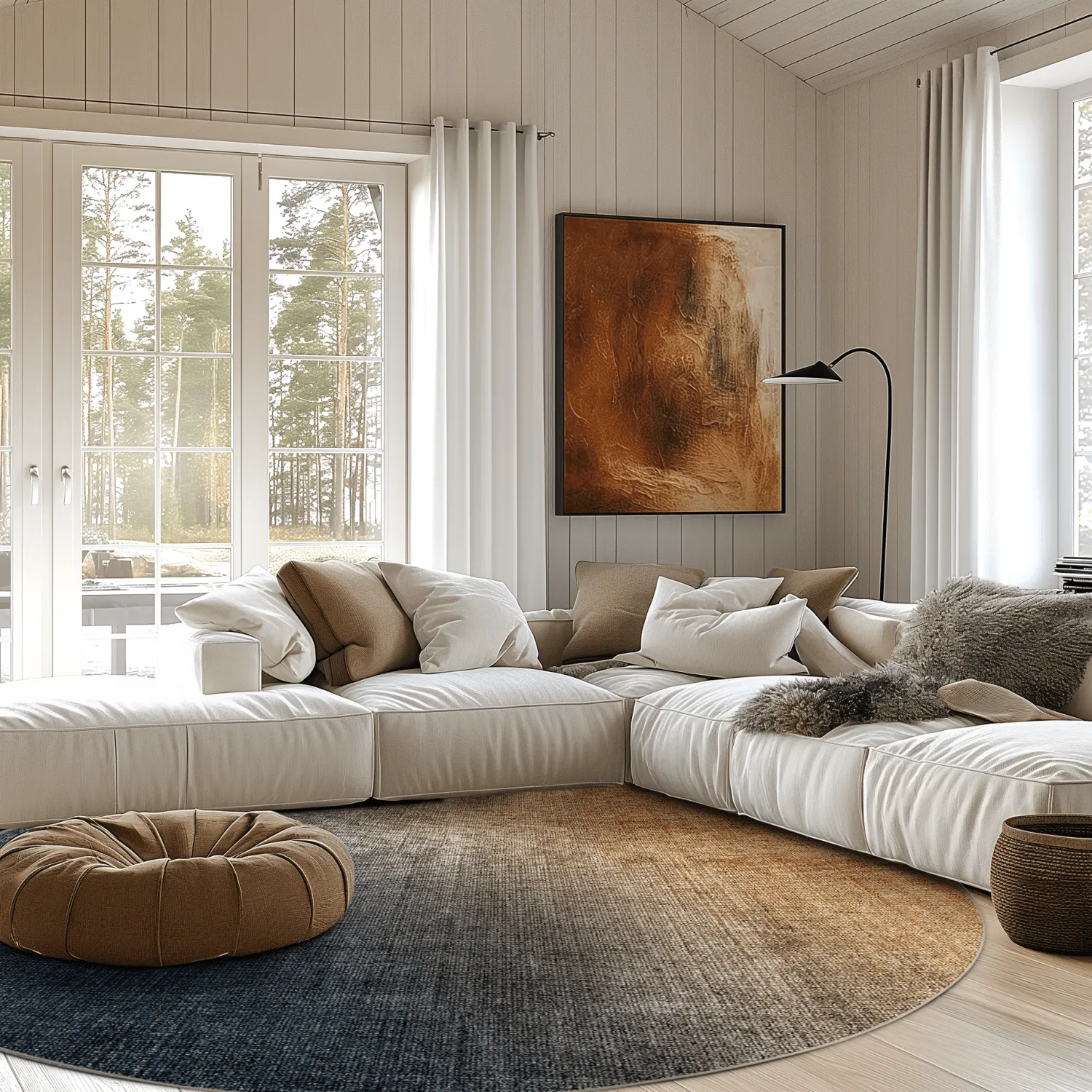 Rond vloerkleed - Librilla (bruin/blauw)