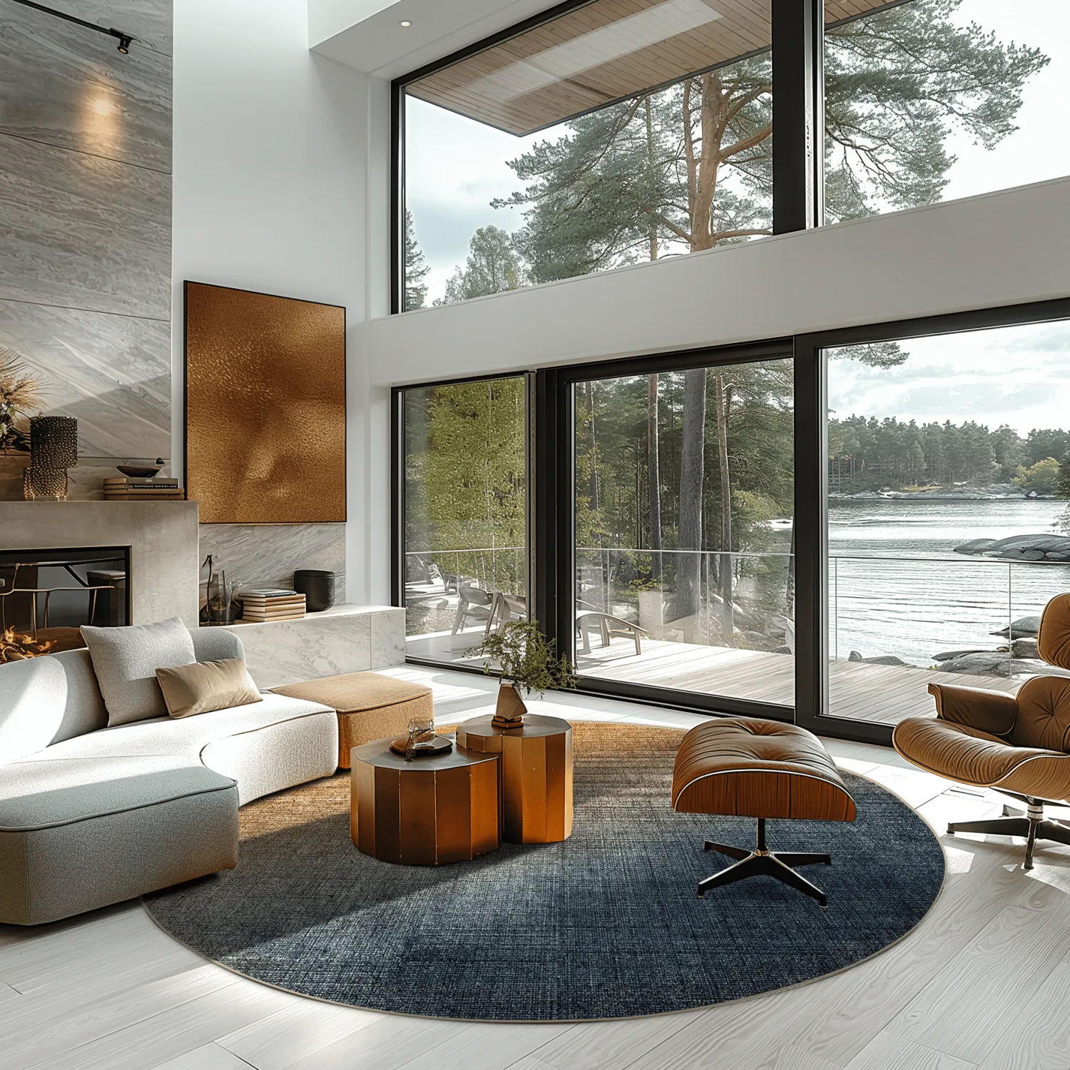 Rond vloerkleed - Librilla (bruin/blauw)