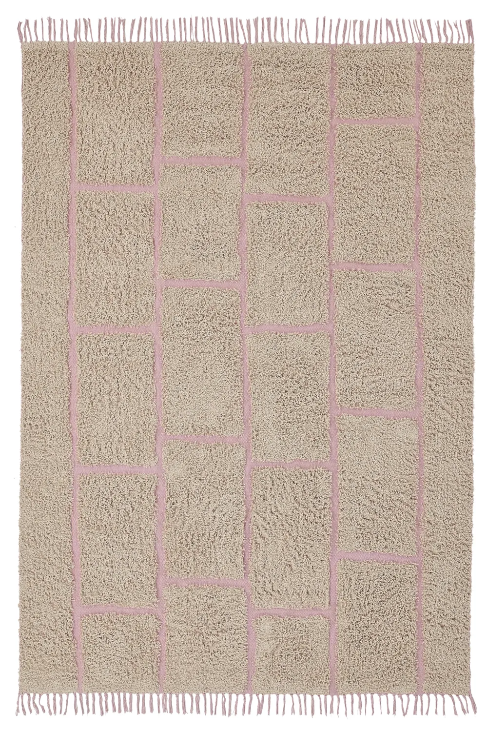 Hoogpolig vloerkleed - Lindley Natural Cotton Shaggy (beige/roze)