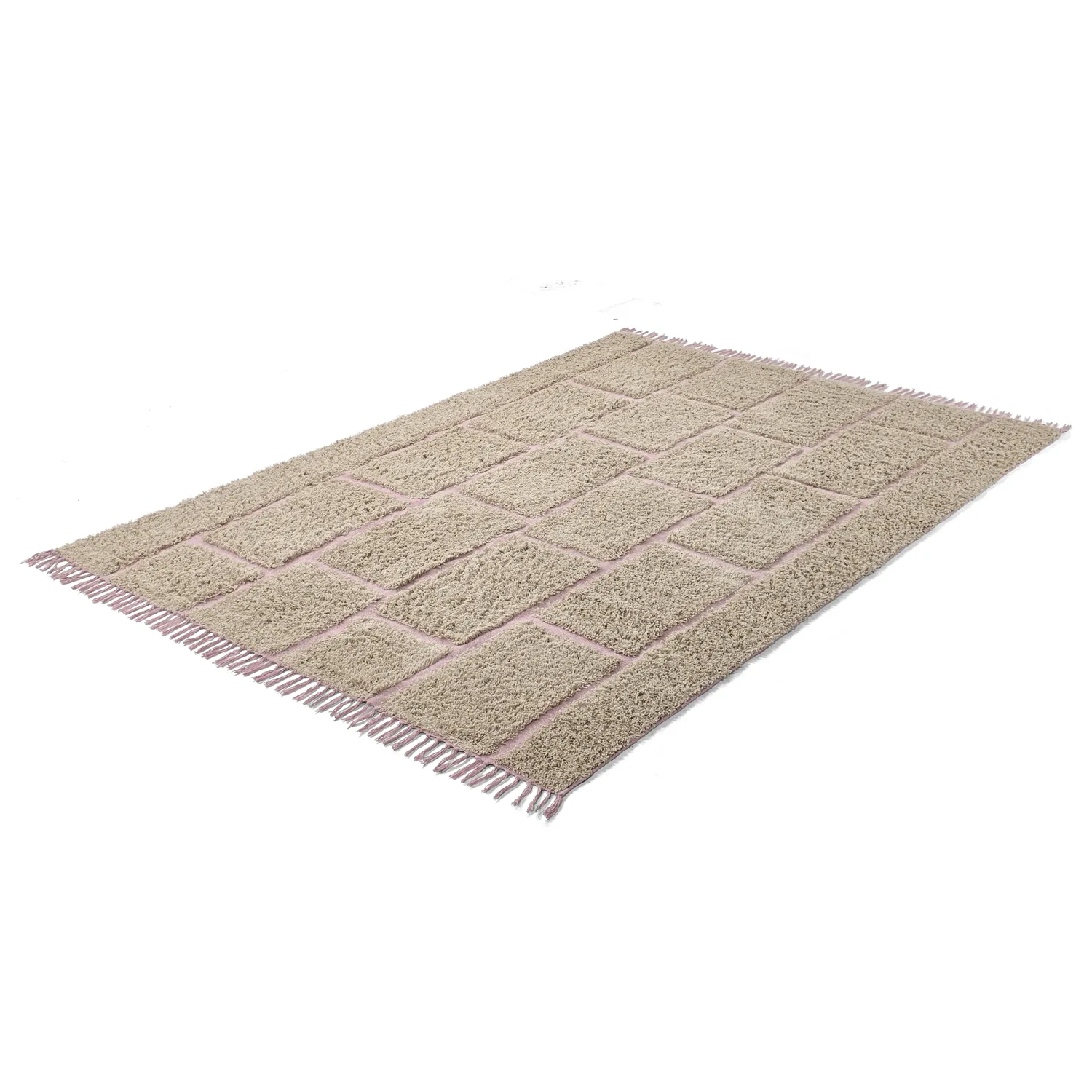 Hoogpolig vloerkleed - Lindley Natural Cotton Shaggy (beige/roze)