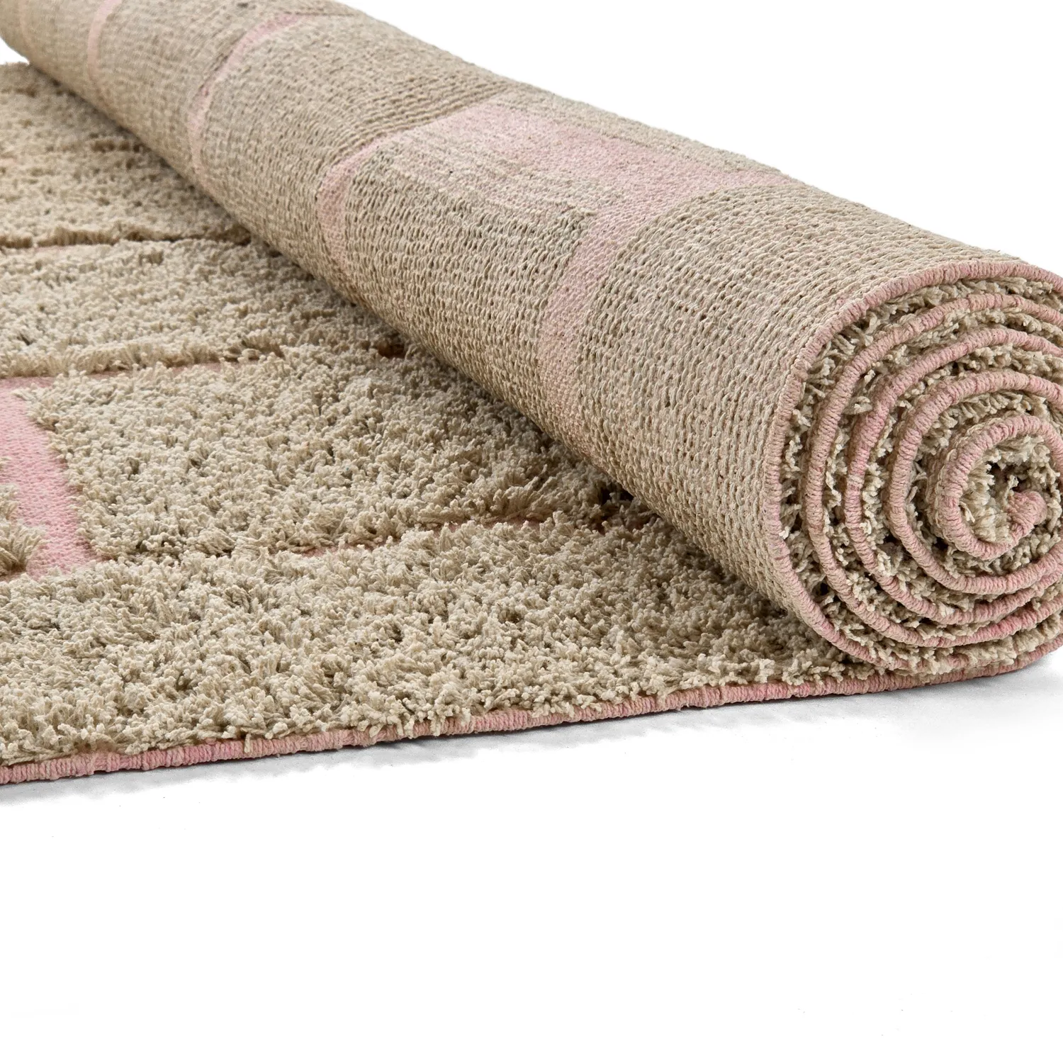 Hoogpolig vloerkleed - Lindley Natural Cotton Shaggy (beige/roze)