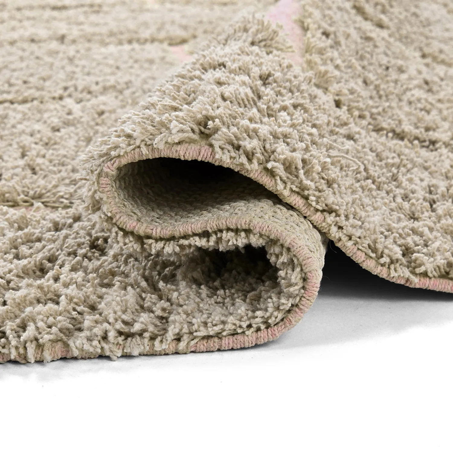 Hoogpolig vloerkleed - Lindley Natural Cotton Shaggy (beige/roze)