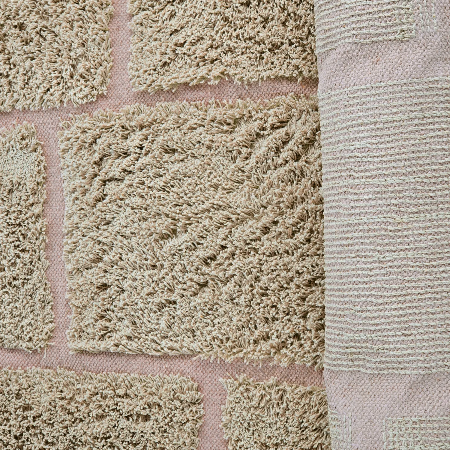 Hoogpolig vloerkleed - Lindley Natural Cotton Shaggy (beige/roze)