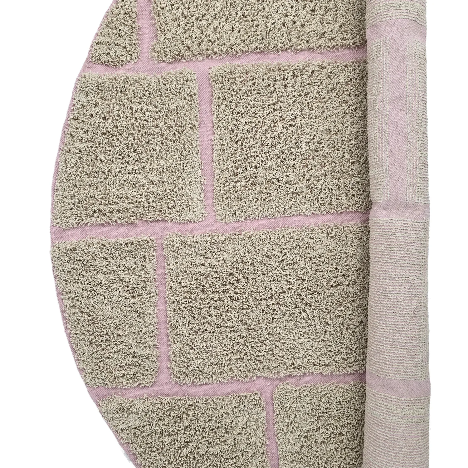 Ronde vloerkleden - Lindley Natural Cotton Shaggy (beige/roze)