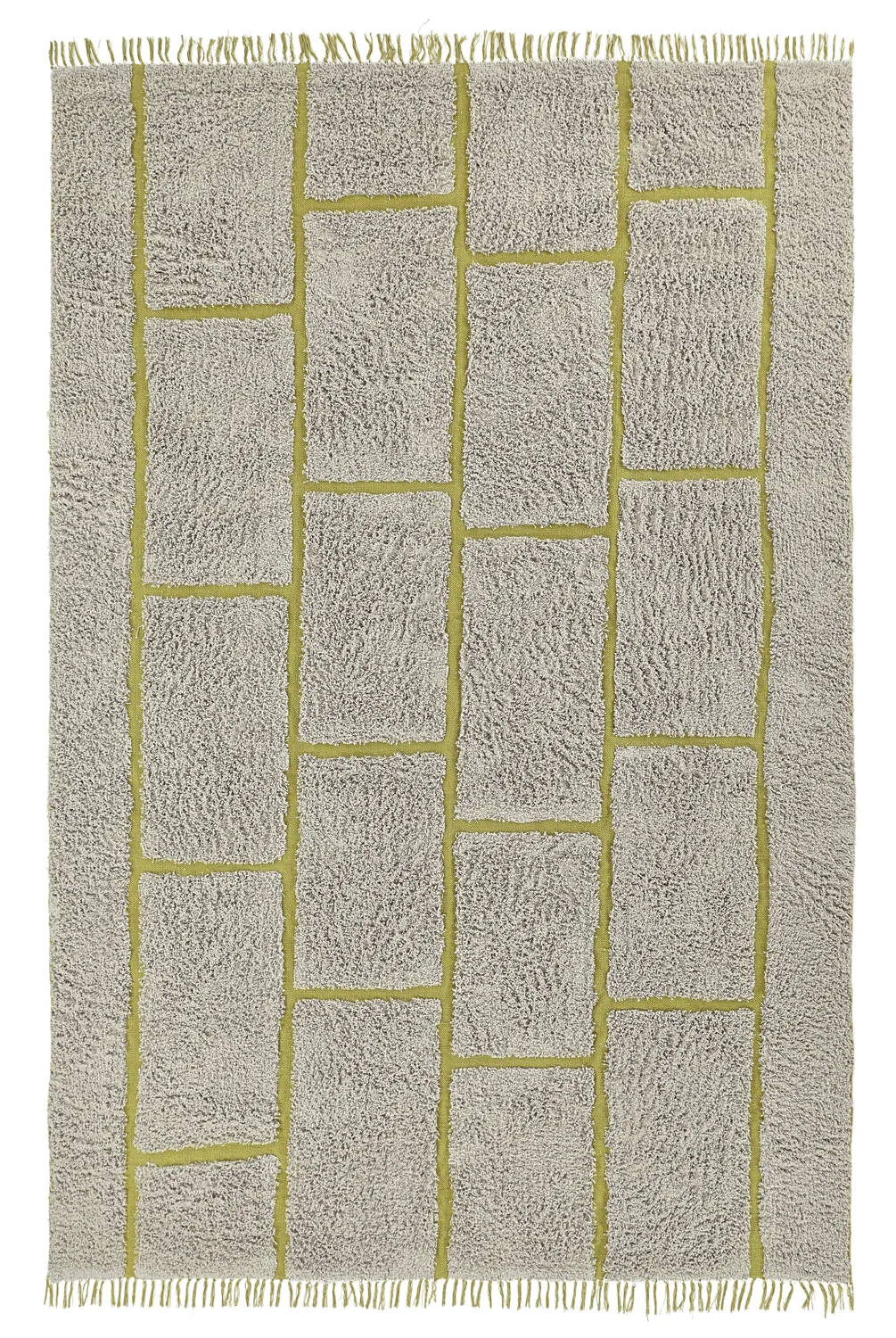 Hoogpolig vloerkleed - Lindley Natural Cotton Shaggy (grijs/groen)