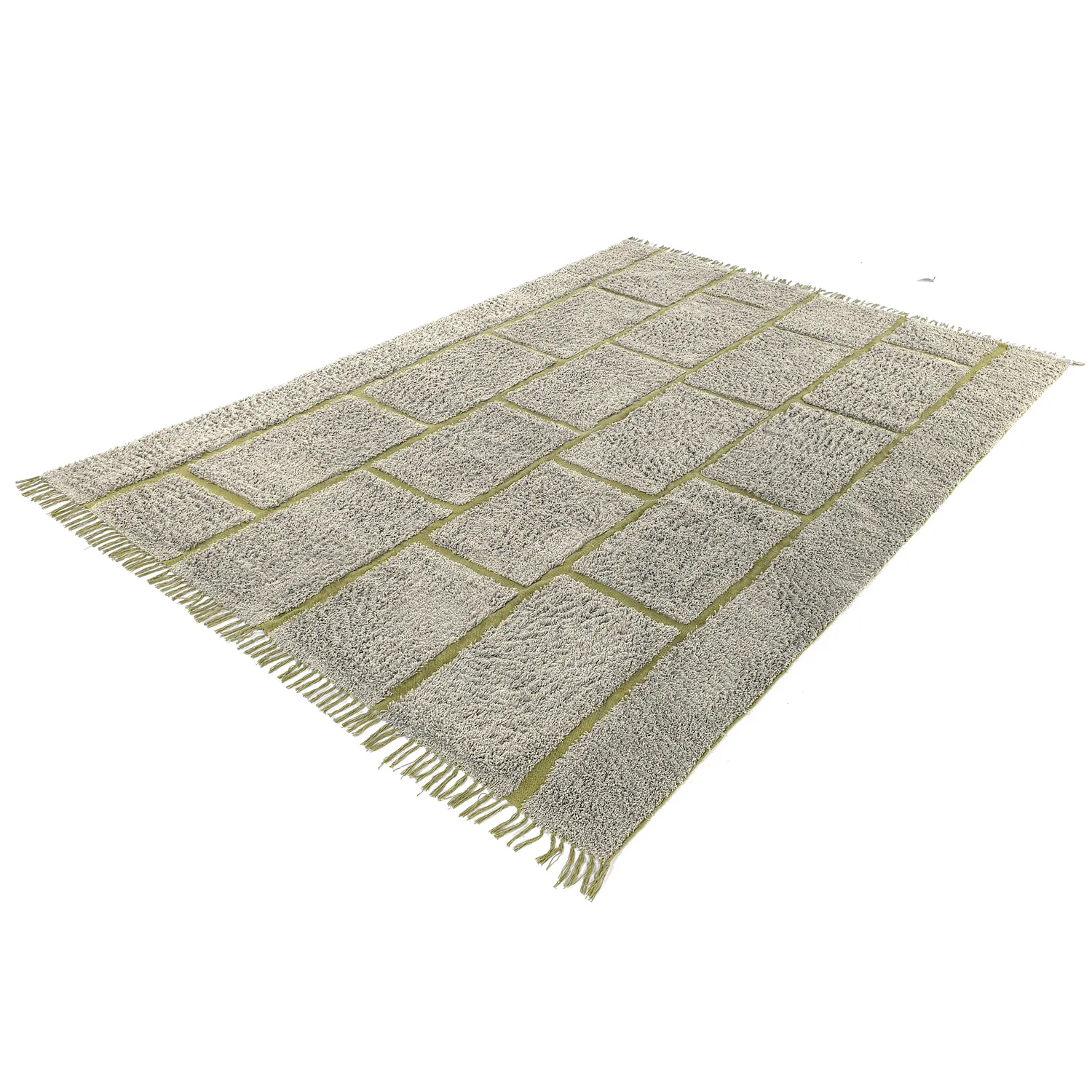 Hoogpolig vloerkleed - Lindley Natural Cotton Shaggy (grijs/groen)