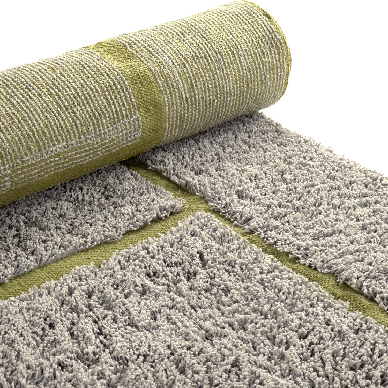 Hoogpolig vloerkleed - Lindley Natural Cotton Shaggy (grijs/groen)