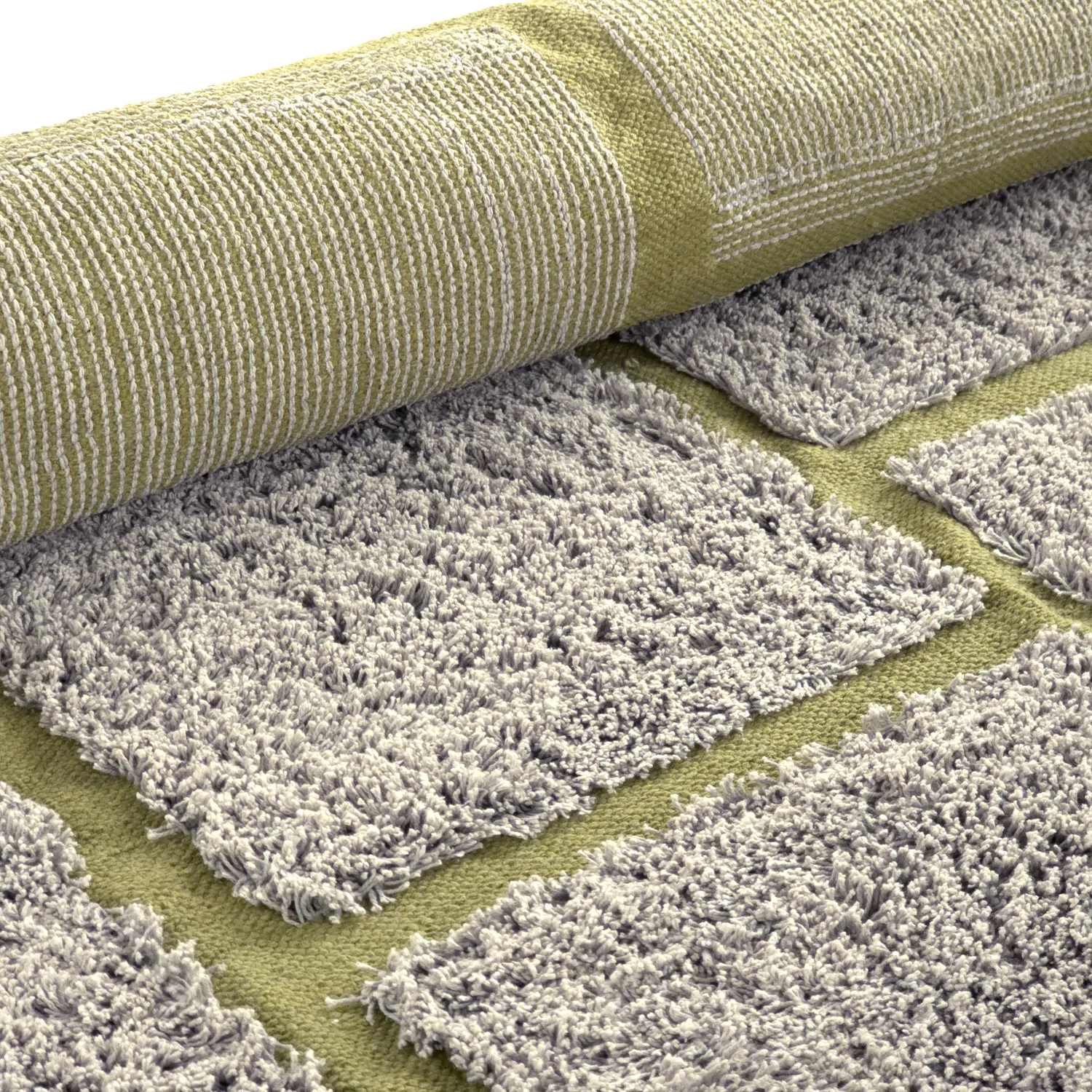 Hoogpolig vloerkleed - Lindley Natural Cotton Shaggy (grijs/groen)