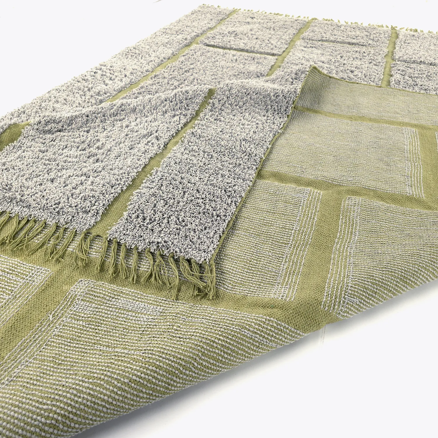 Hoogpolig vloerkleed - Lindley Natural Cotton Shaggy (grijs/groen)