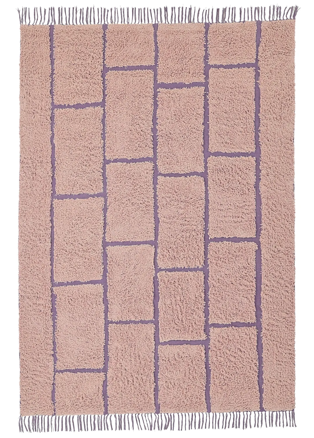 Hoogpolig vloerkleed - Lindley Natural Cotton Shaggy (roze/paars)