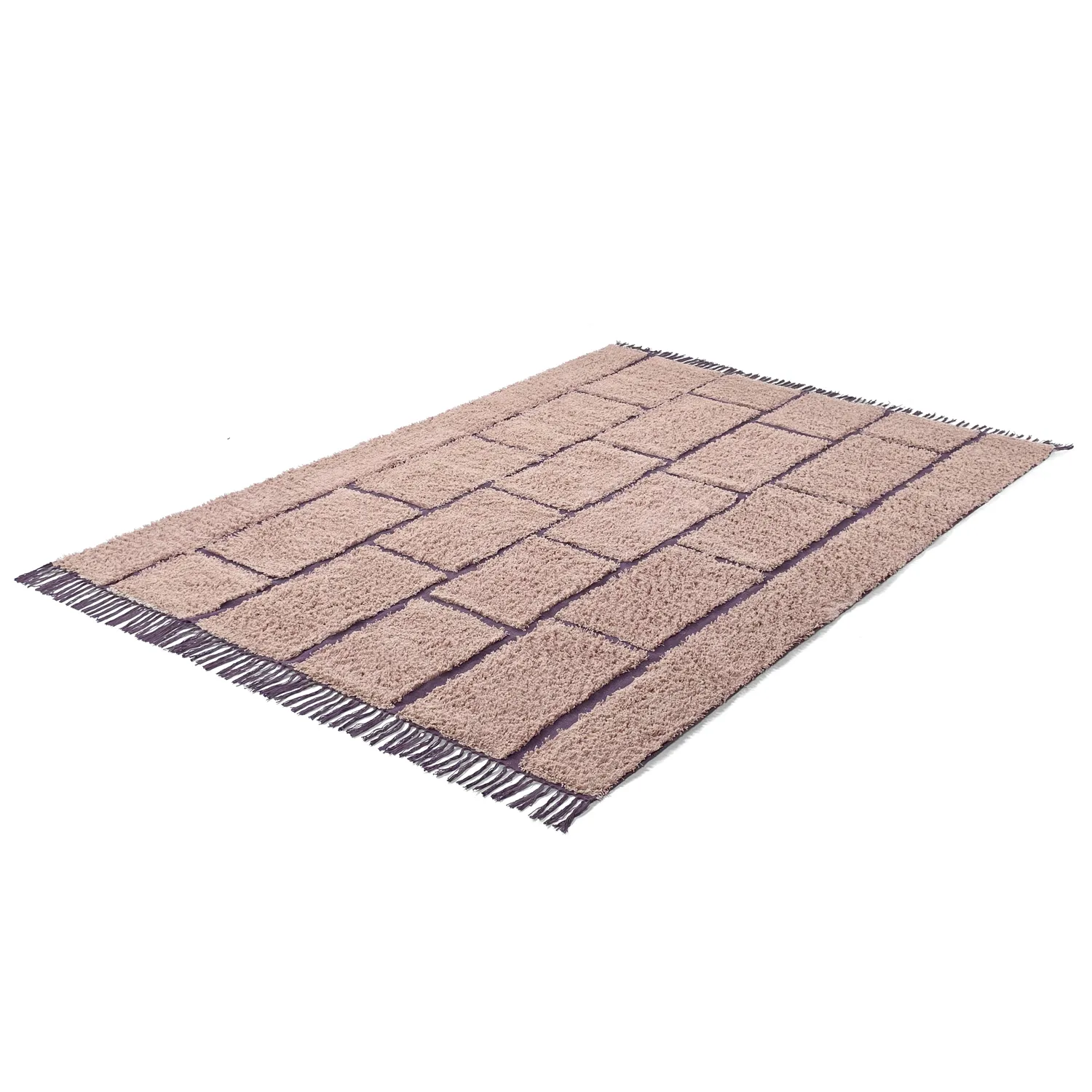 Hoogpolig vloerkleed - Lindley Natural Cotton Shaggy (roze/paars)