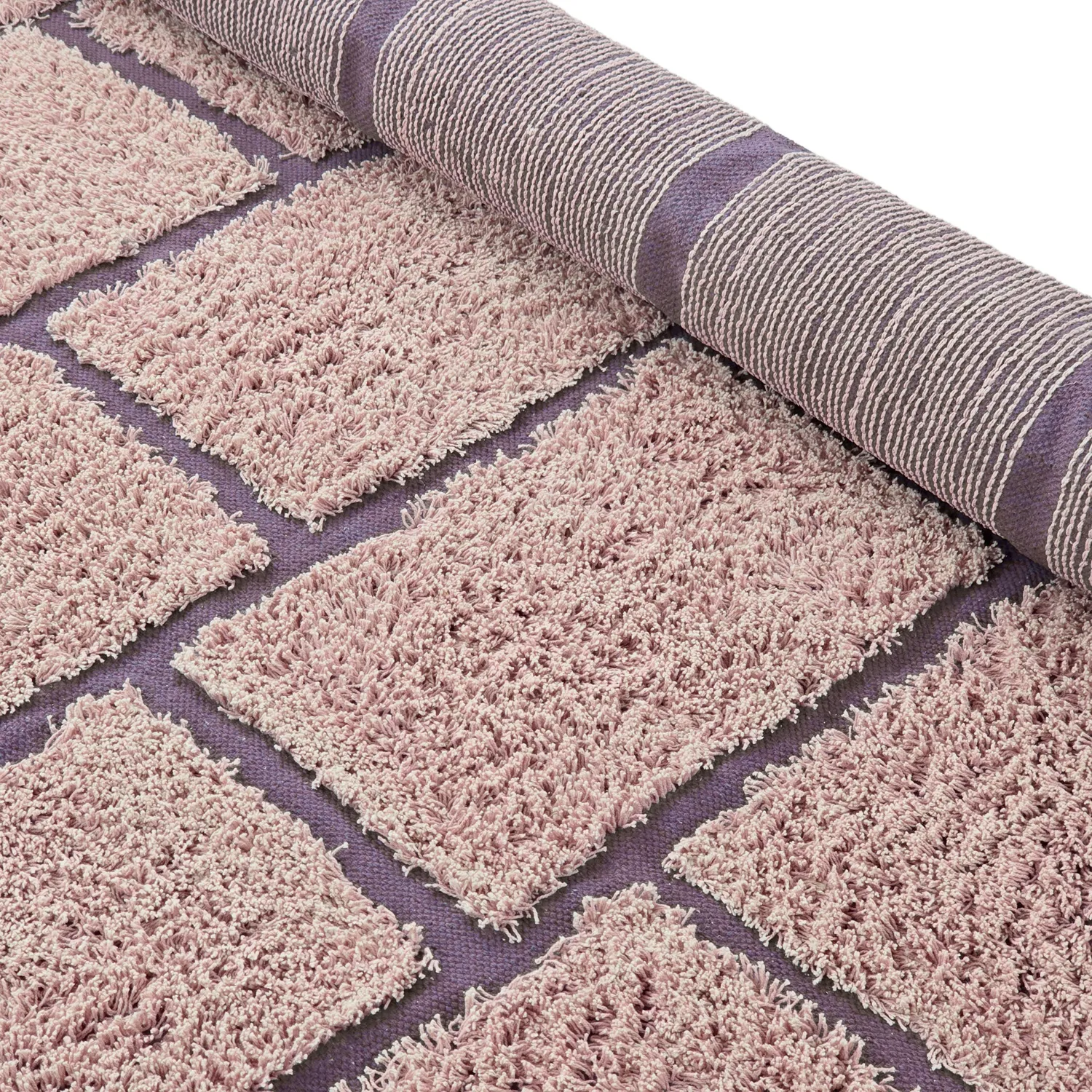 Hoogpolig vloerkleed - Lindley Natural Cotton Shaggy (roze/paars)
