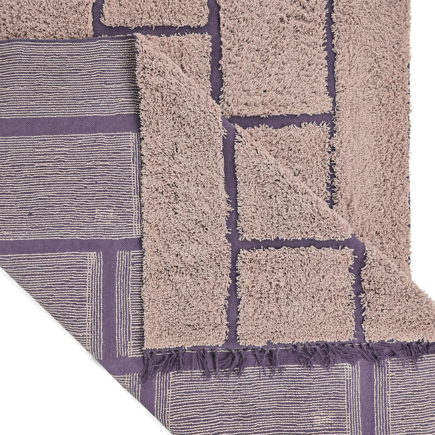 Hoogpolig vloerkleed - Lindley Natural Cotton Shaggy (roze/paars)