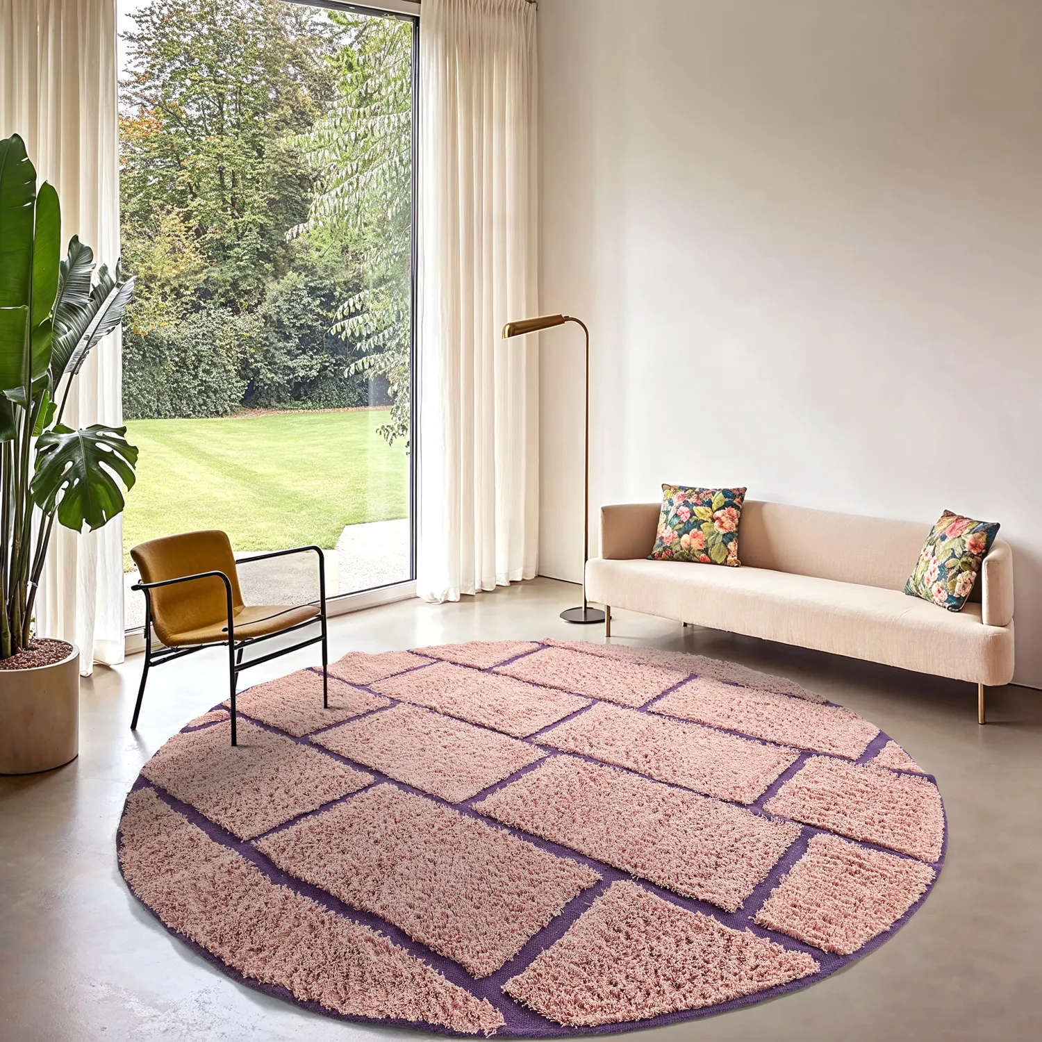 Ronde vloerkleden - Lindley Natural Cotton Shaggy (roze/paars)