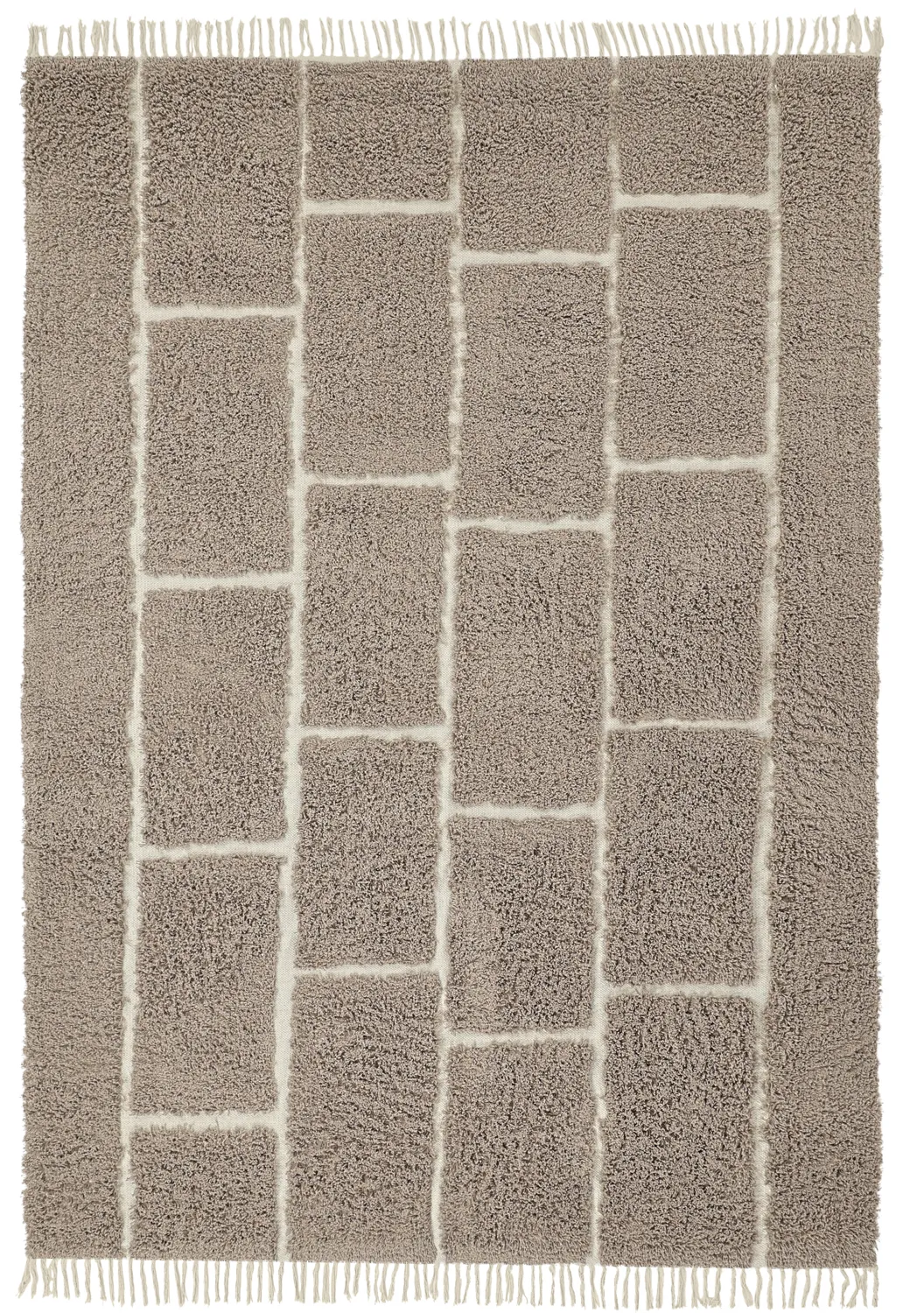 Hoogpolig vloerkleed - Lindley Natural Cotton Shaggy (taupe/grijs)