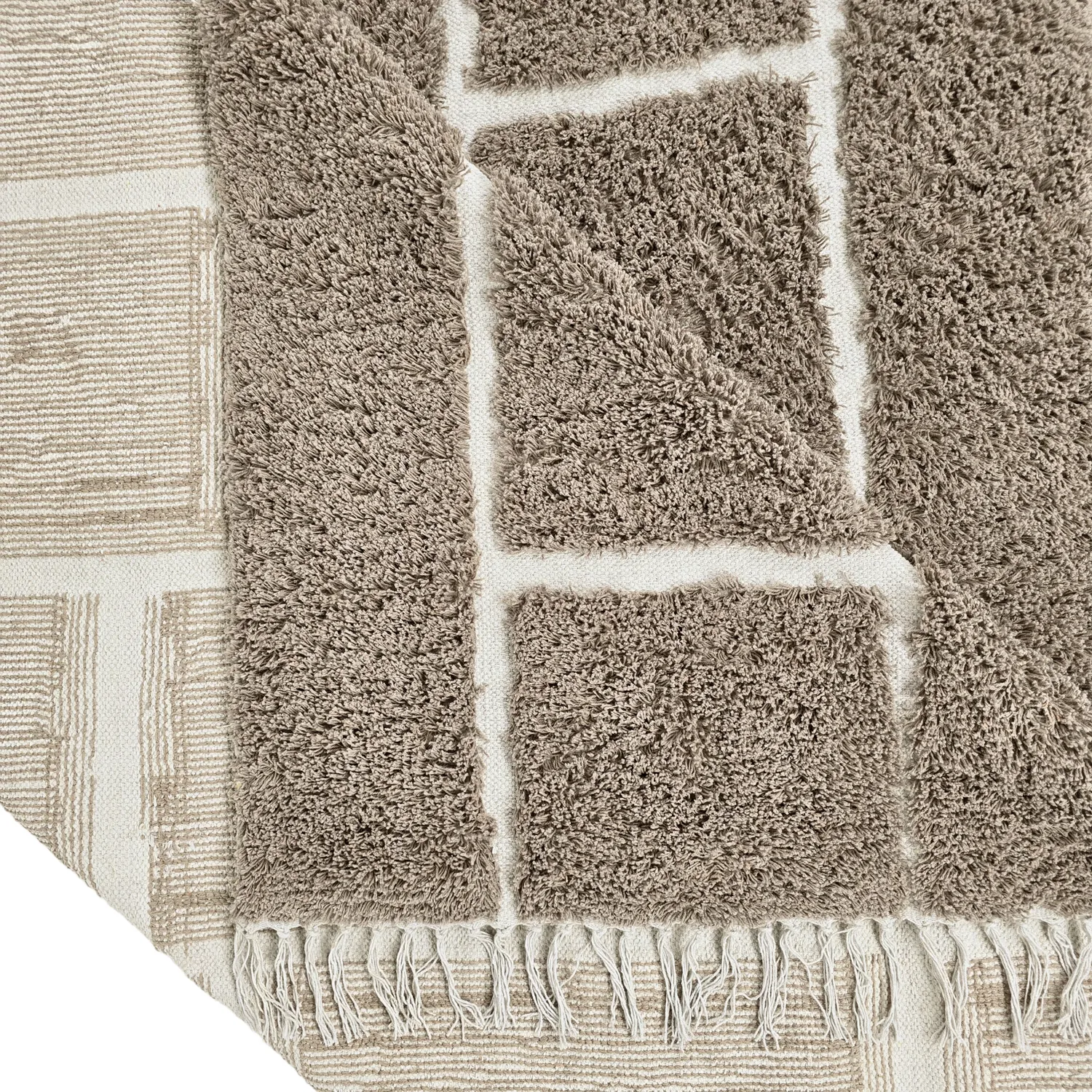 Hoogpolig vloerkleed - Lindley Natural Cotton Shaggy (taupe/grijs)