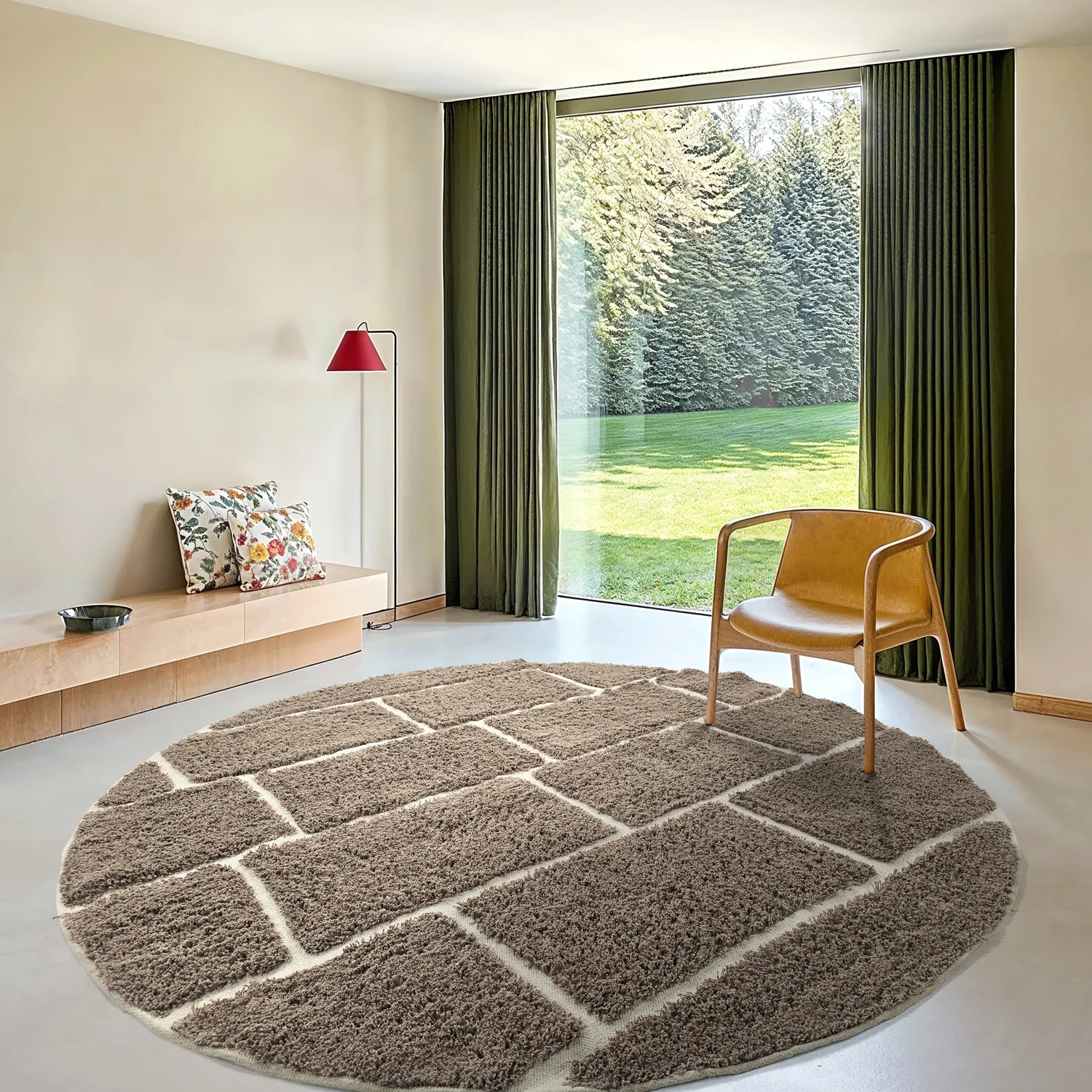 Ronde vloerkleden - Lindley Natural Cotton Shaggy (taupe/grijs)