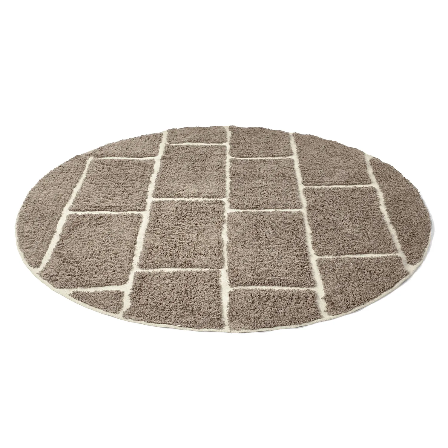 Ronde vloerkleden - Lindley Natural Cotton Shaggy (taupe/grijs)