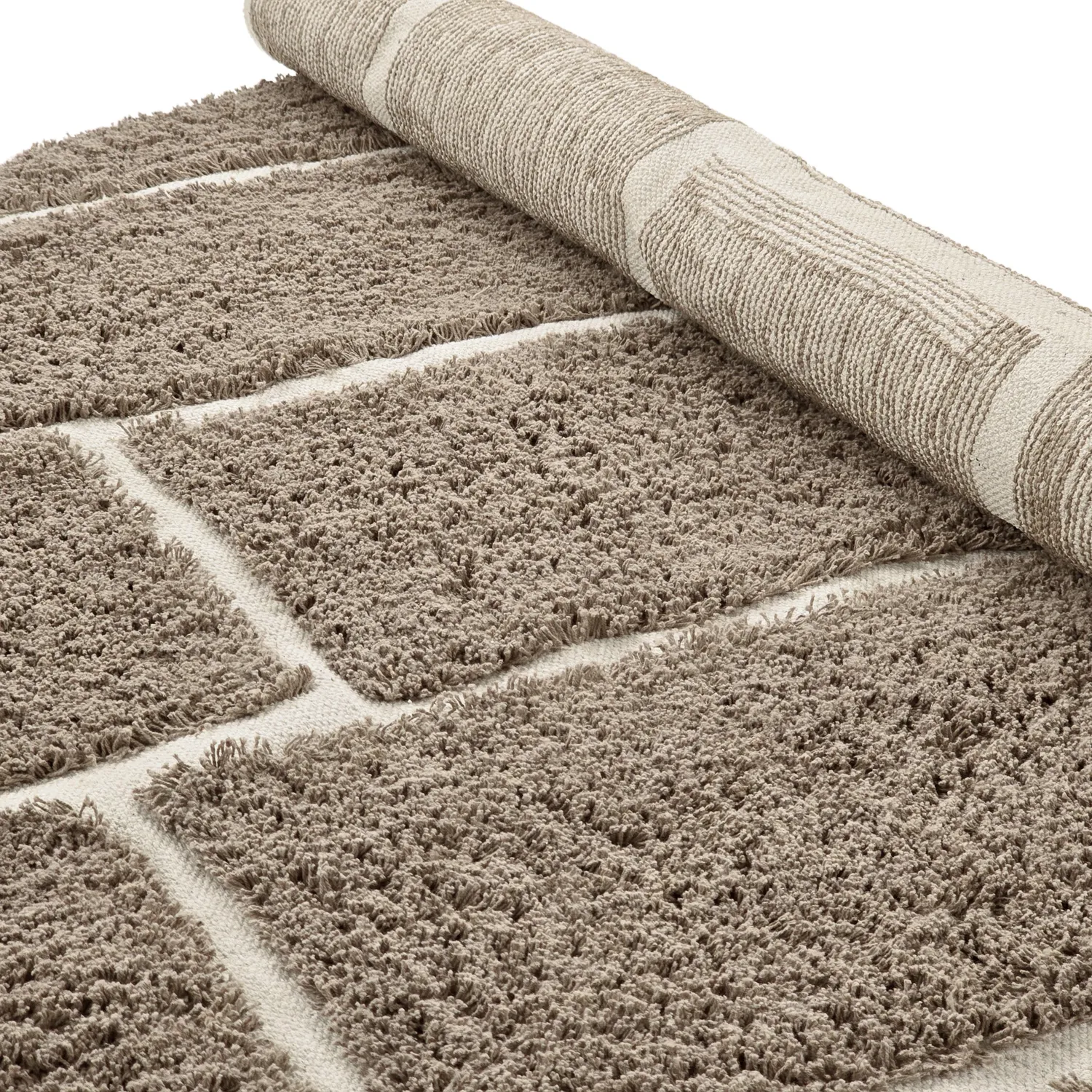 Ronde vloerkleden - Lindley Natural Cotton Shaggy (taupe/grijs)