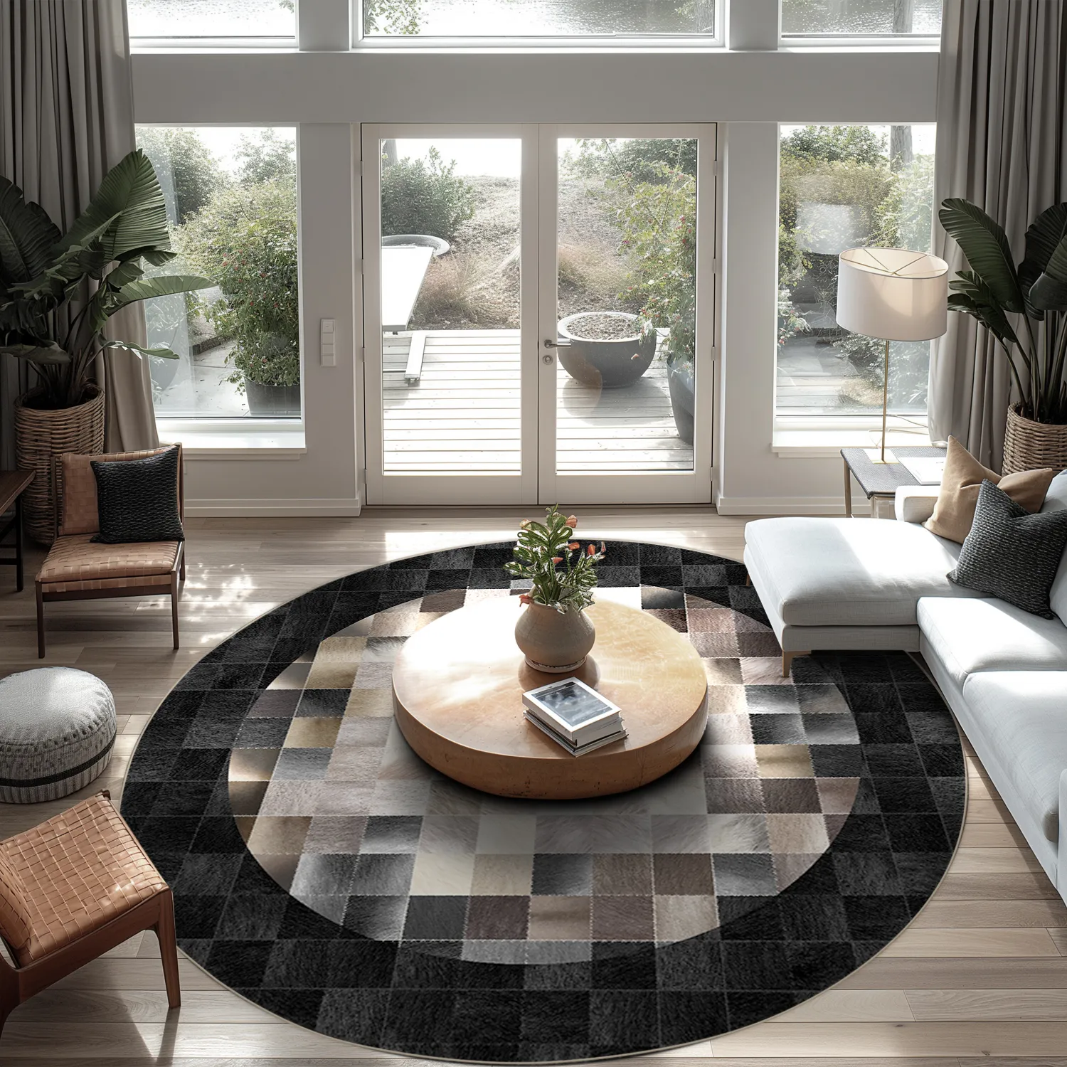 Rond vloerkleed - Livada (zwart/multi)