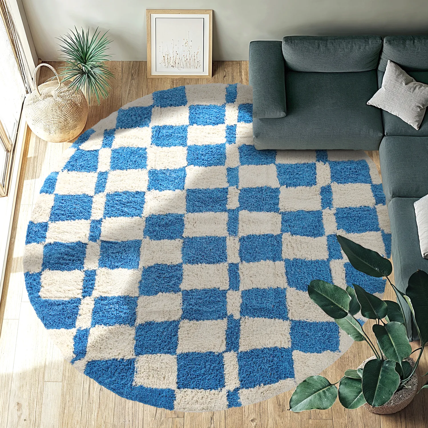 Rond vloerkleed - Maranello Natural Cotton Shaggy (blauw)