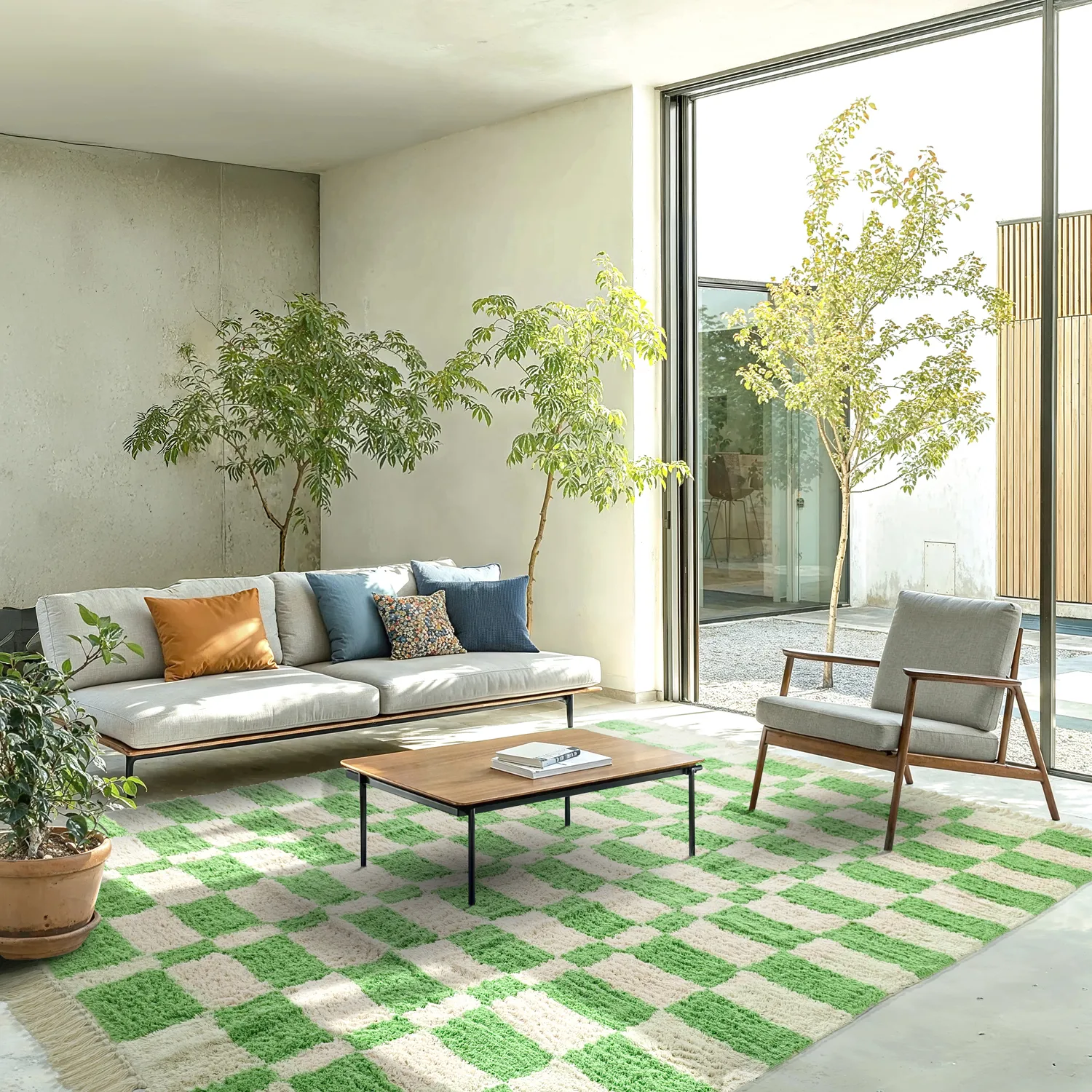 Hoogpolig vloerkleed - Maranello Natural Cotton Shaggy (groente)