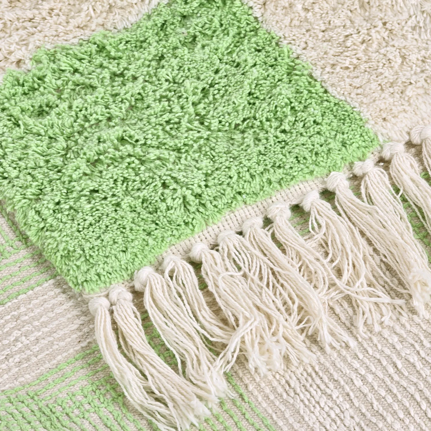 Hoogpolig vloerkleed - Maranello Natural Cotton Shaggy (groente)