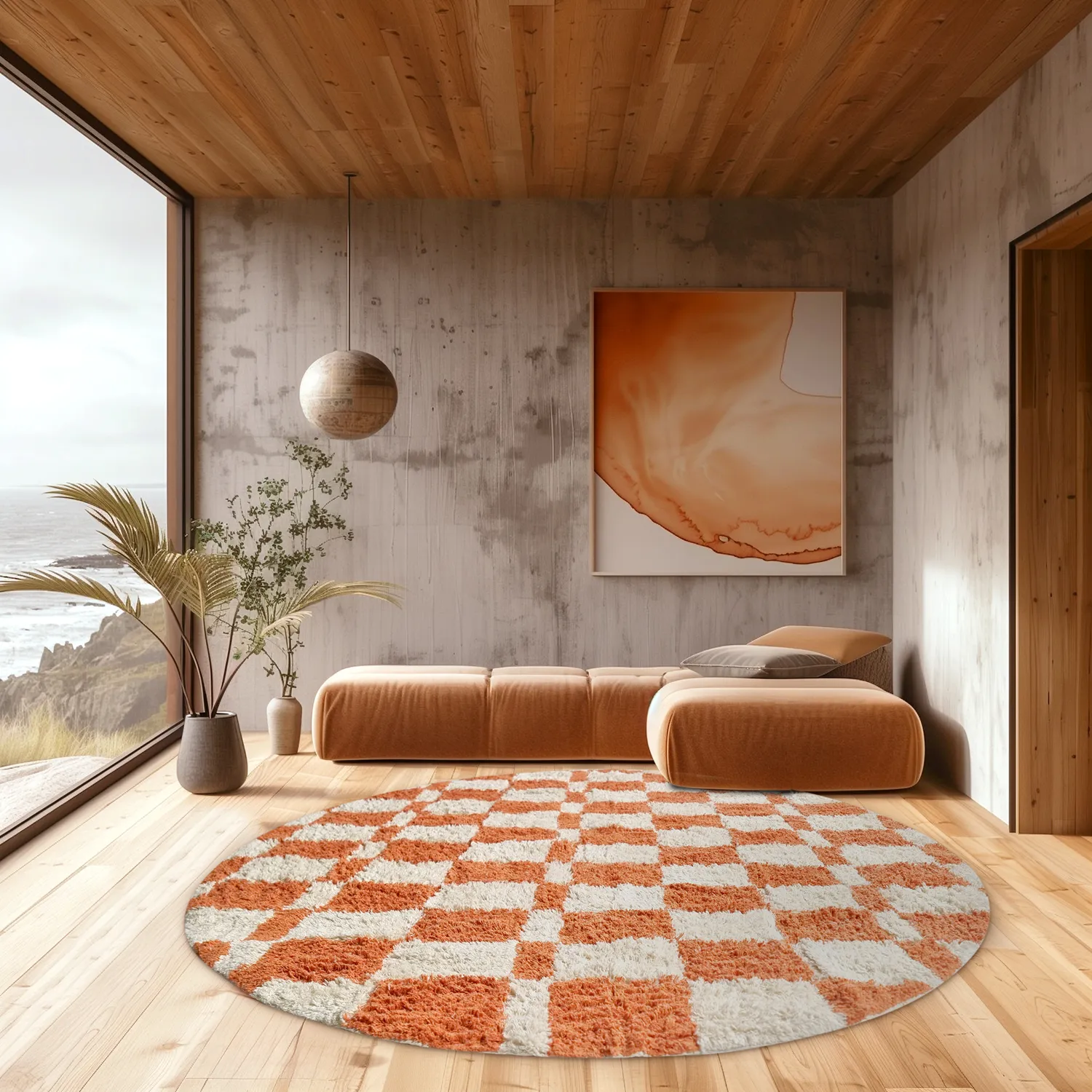 Ronde vloerkleden - Maranello Natural Cotton Shaggy (oranje)