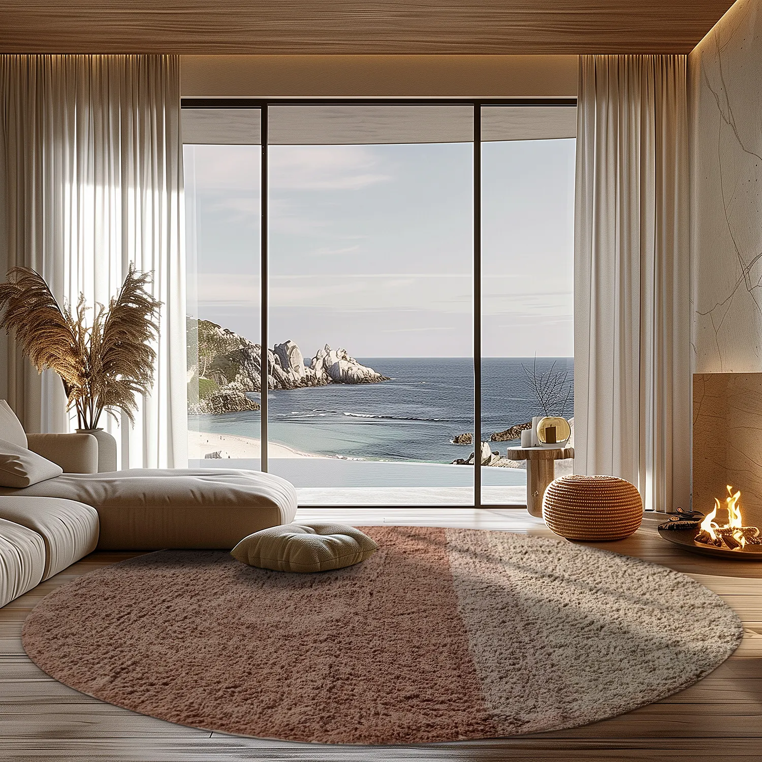 Ronde vloerkleden - Mareto Natural Cotton Shaggy (bruin)