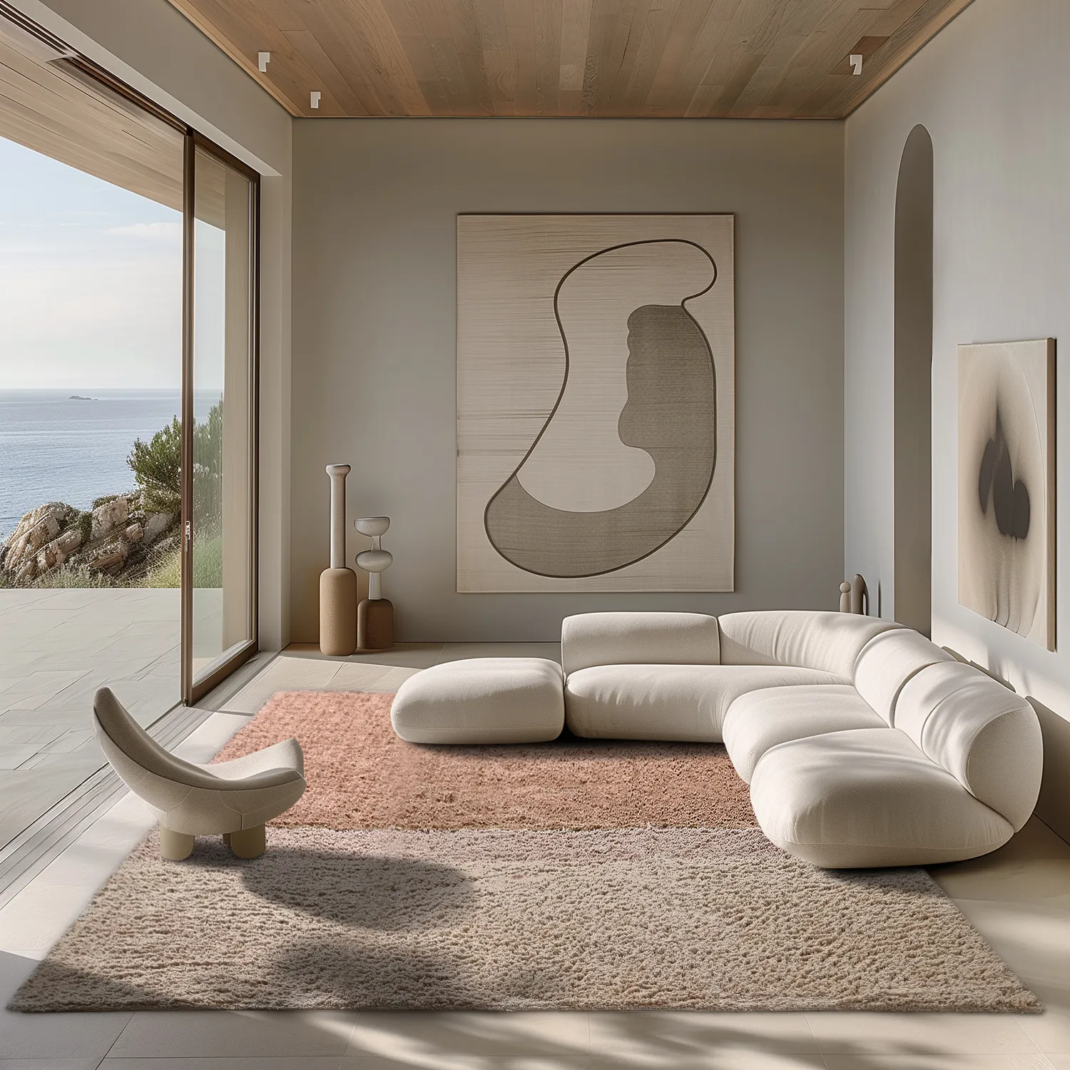 Hoogpolig vloerkleed - Mareto Natural Cotton Shaggy (bruin)