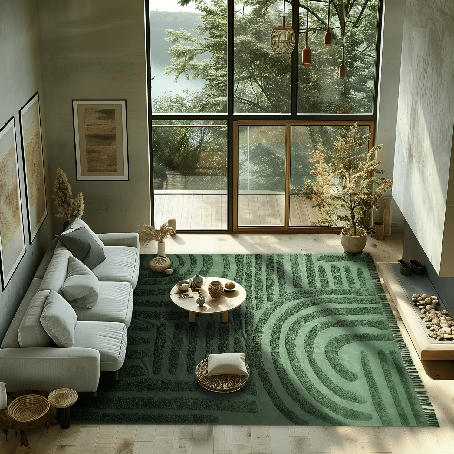 Hoogpolig vloerkleed - Mavis Natural Cotton Shaggy (groen)