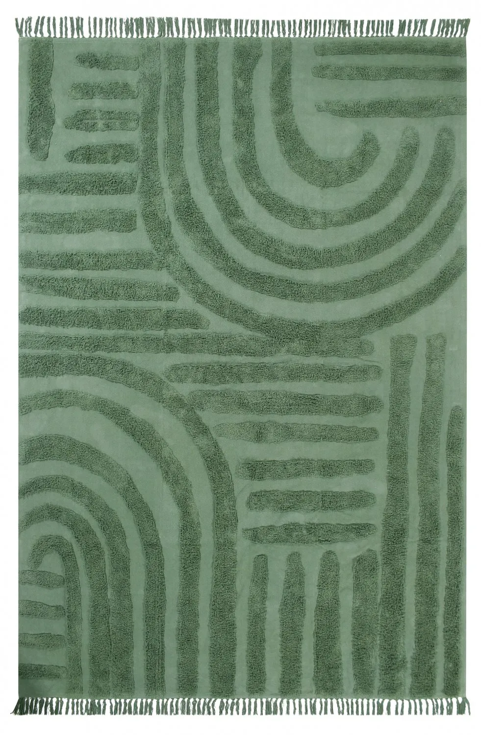 Hoogpolig vloerkleed - Mavis Natural Cotton Shaggy (groen)