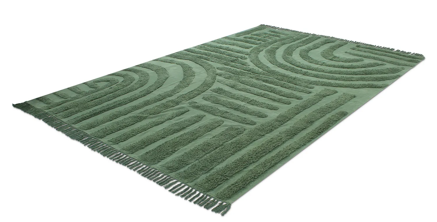 Hoogpolig vloerkleed - Mavis Natural Cotton Shaggy (groen)