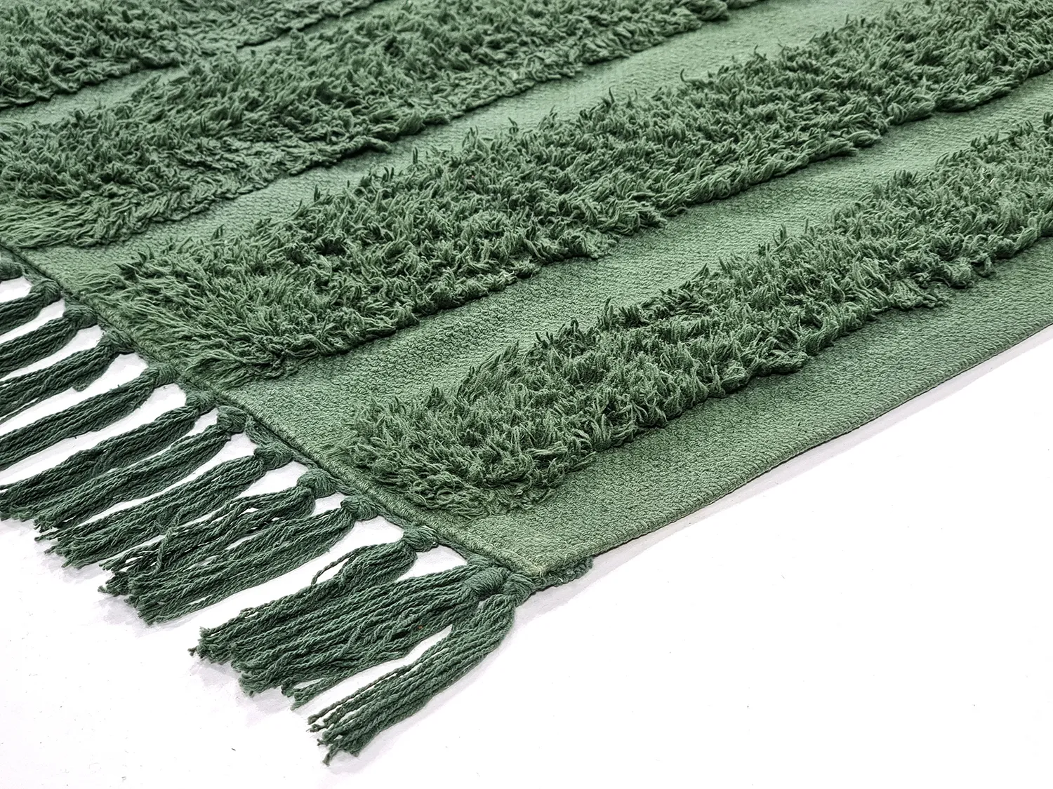 Hoogpolig vloerkleed - Mavis Natural Cotton Shaggy (groen)