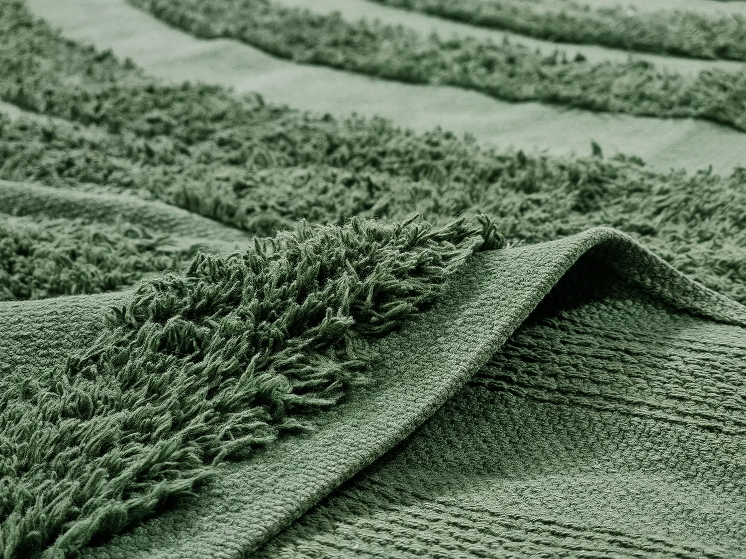 Hoogpolig vloerkleed - Mavis Natural Cotton Shaggy (groen)