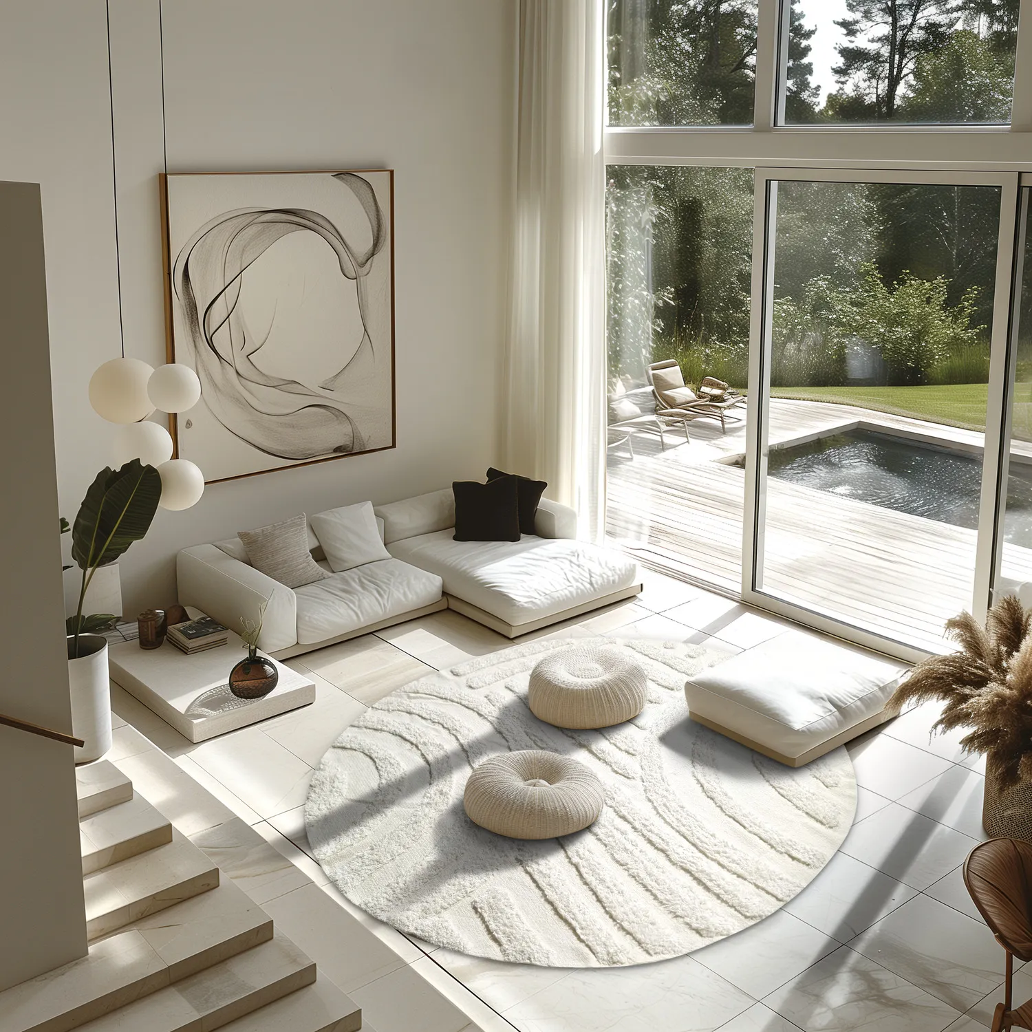 Ronde vloerkleden - Margo Natural Cotton Shaggy (offwhite)