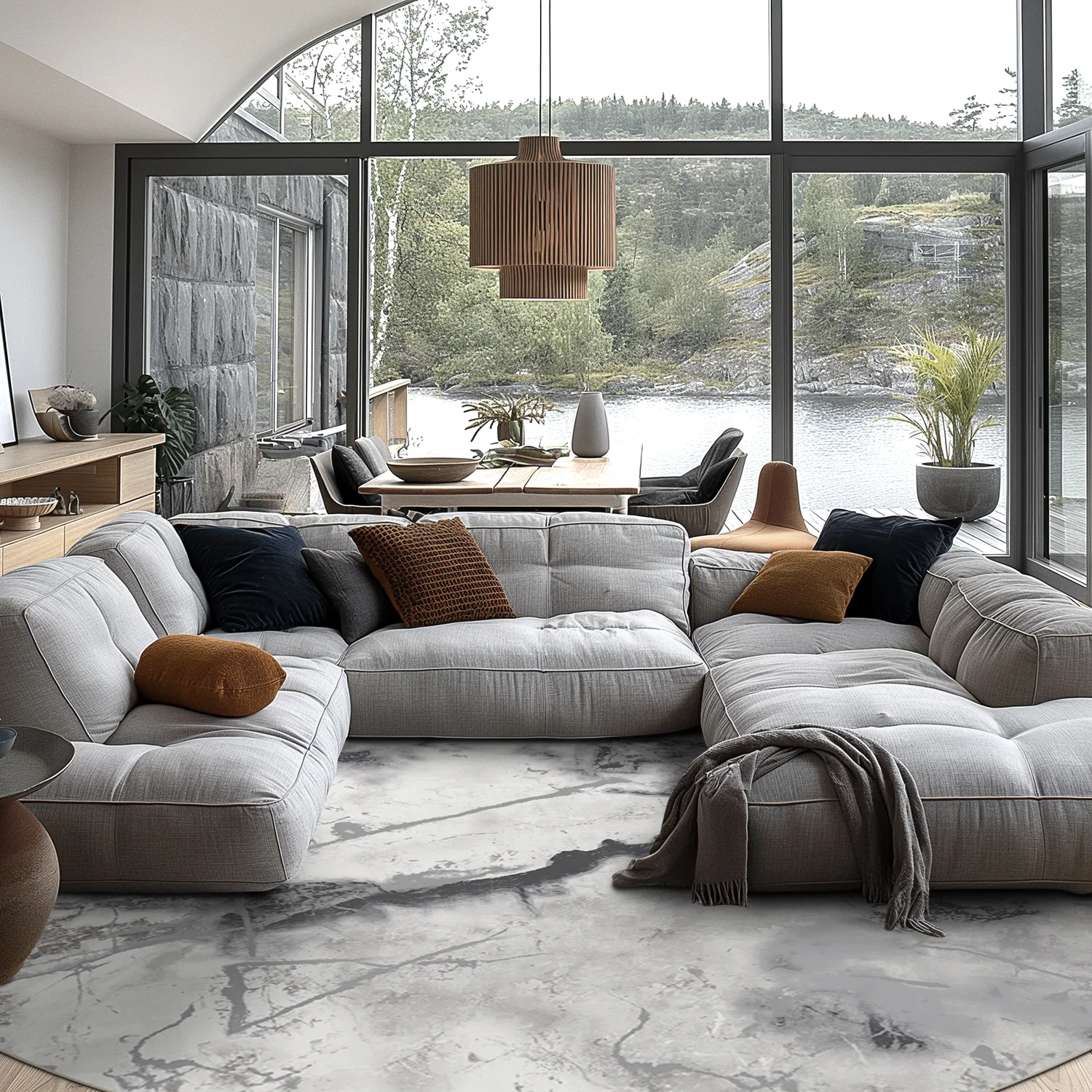 Rond vloerkleed - Mermer (grijs/wit)