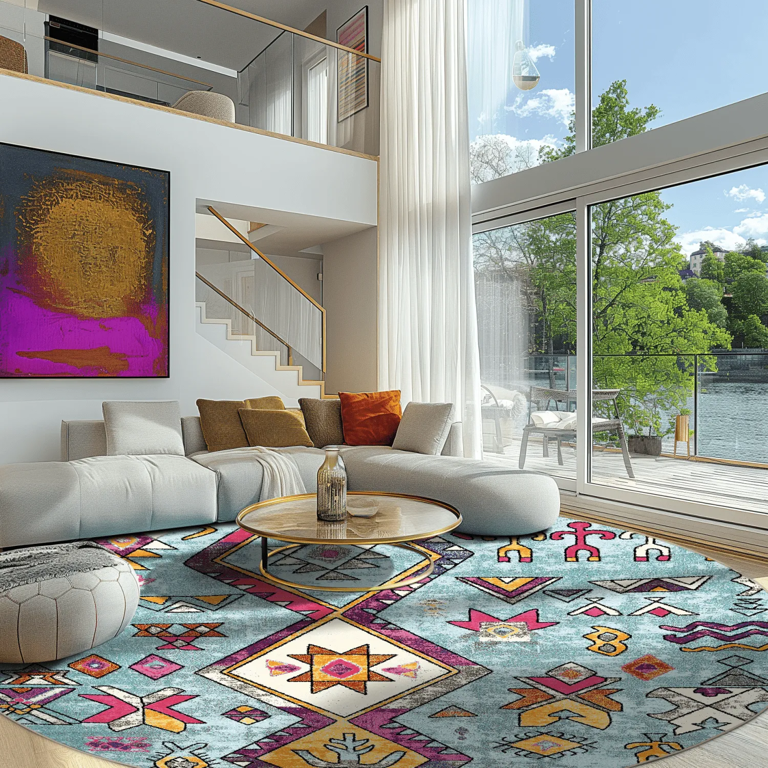 Rond vloerkleed - Misare (blauw/multi)