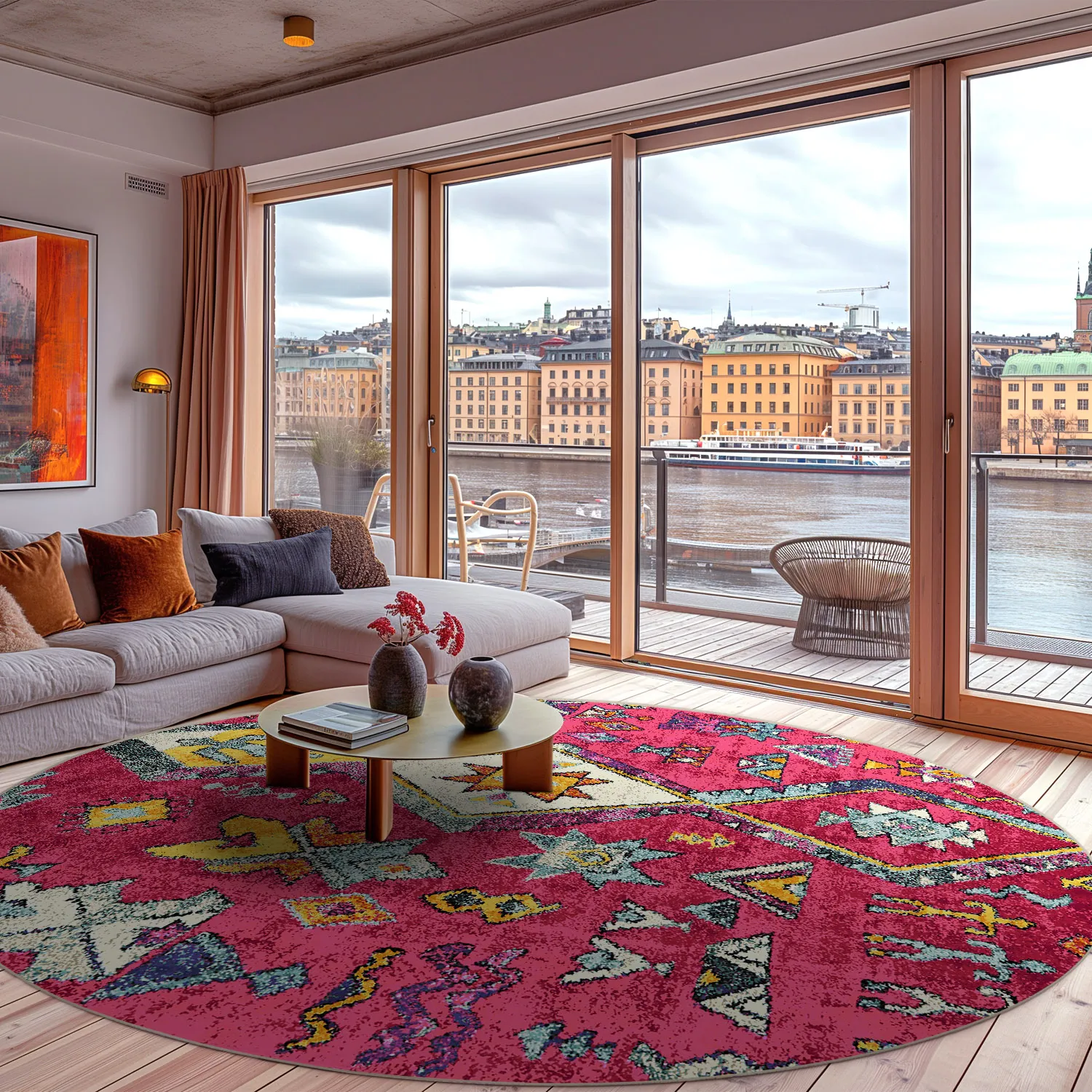 Rond vloerkleed - Misare (roze/multi)